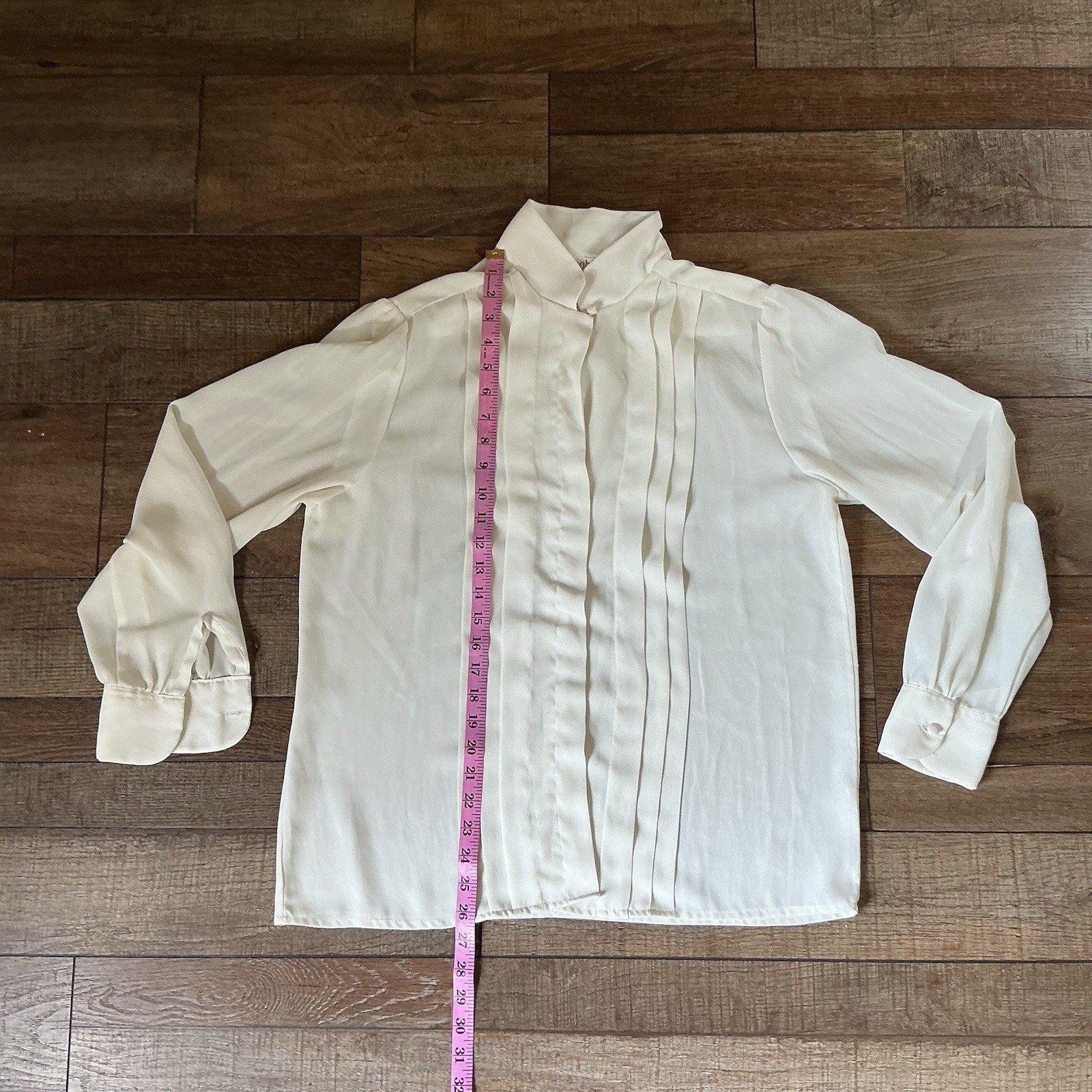 80s VINTAGE Size 16 Josephine White Blouse Mock Neck Pleated Bishop Sleeve 58708