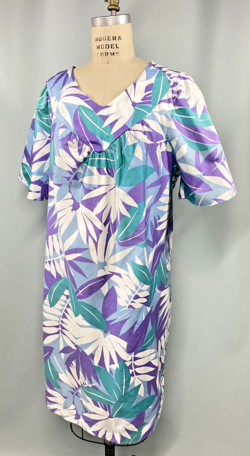 SEARS Vintage Caftan Dress SIZE MEDIUM 12 -14 MISSES cotton tropical 70s 80s