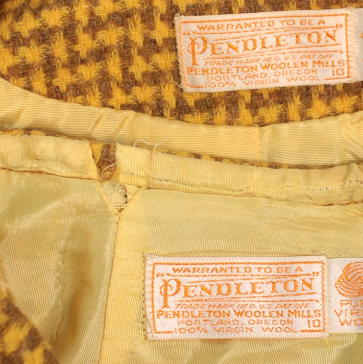 VTG Women&rsquo;s 60s 2 Pc Pendleton Yellow & Beige Wool Dress Suit XS/S 1960s