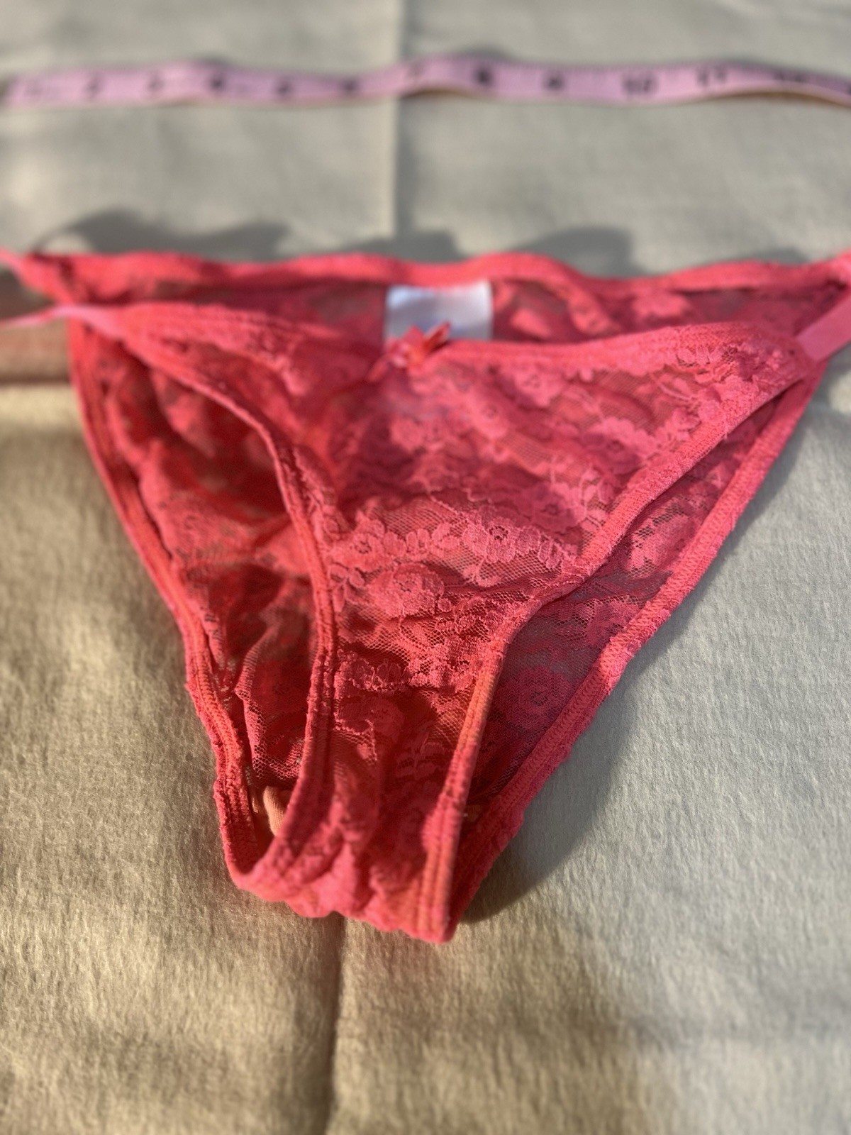 Vtg Y2K Secret Treasures Pink Neon String Bikini Lace Panties