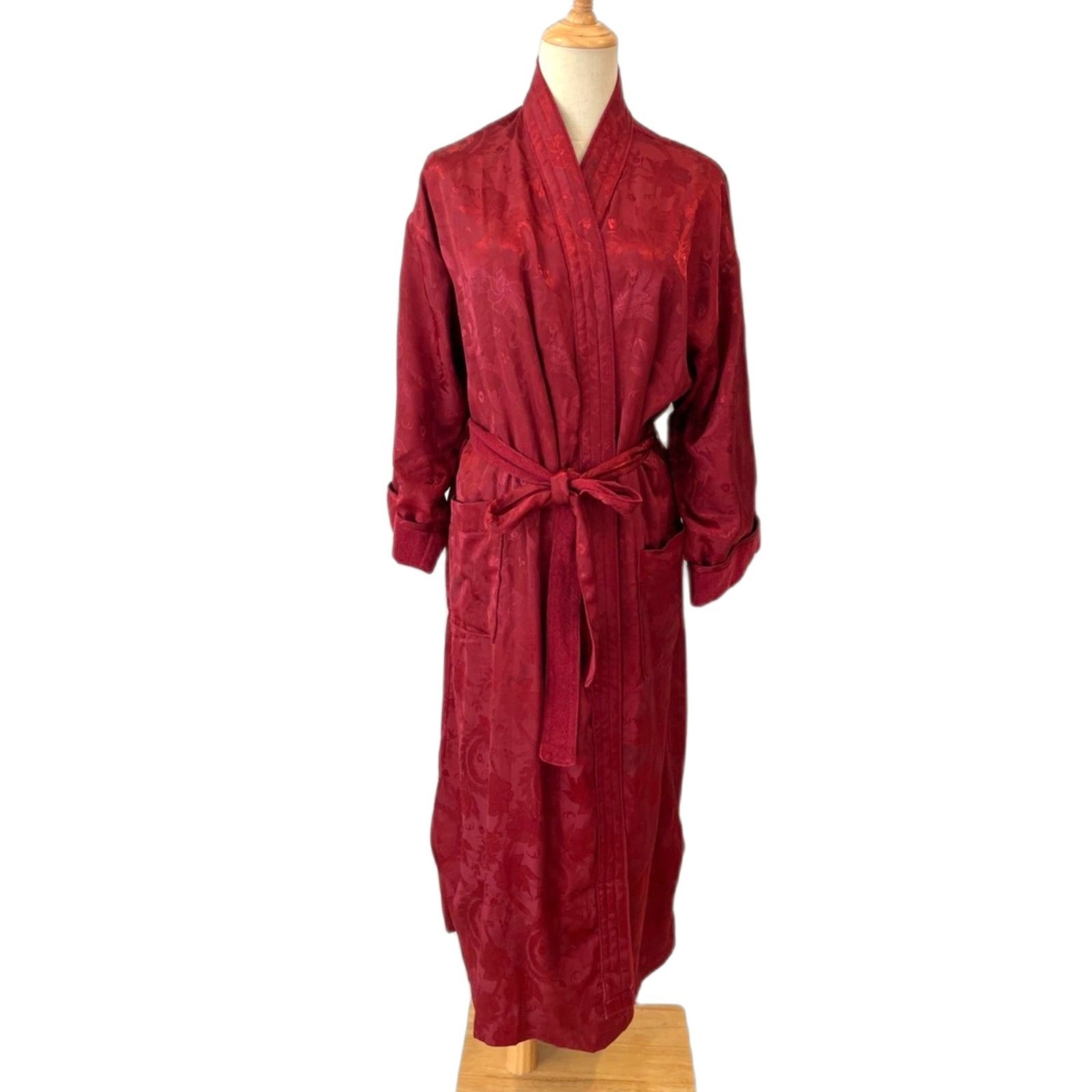 Victoria&rsquo;s Secret Gold Label Vintage Red Robe Terry Lined Satin P/S Belted
