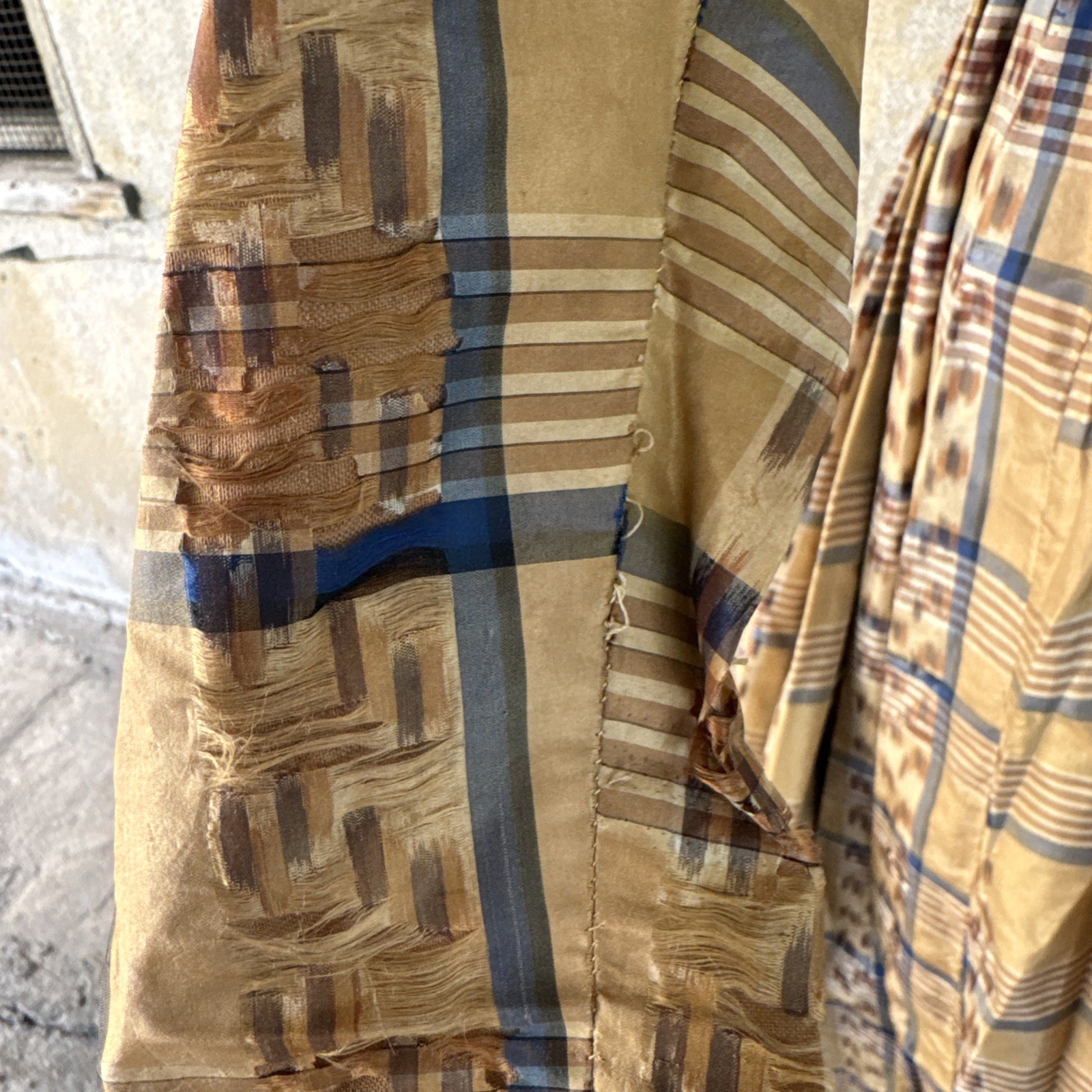 Antique Victorian Brown & Blue Plaid Silk Dress & Cape 1860s Vintage