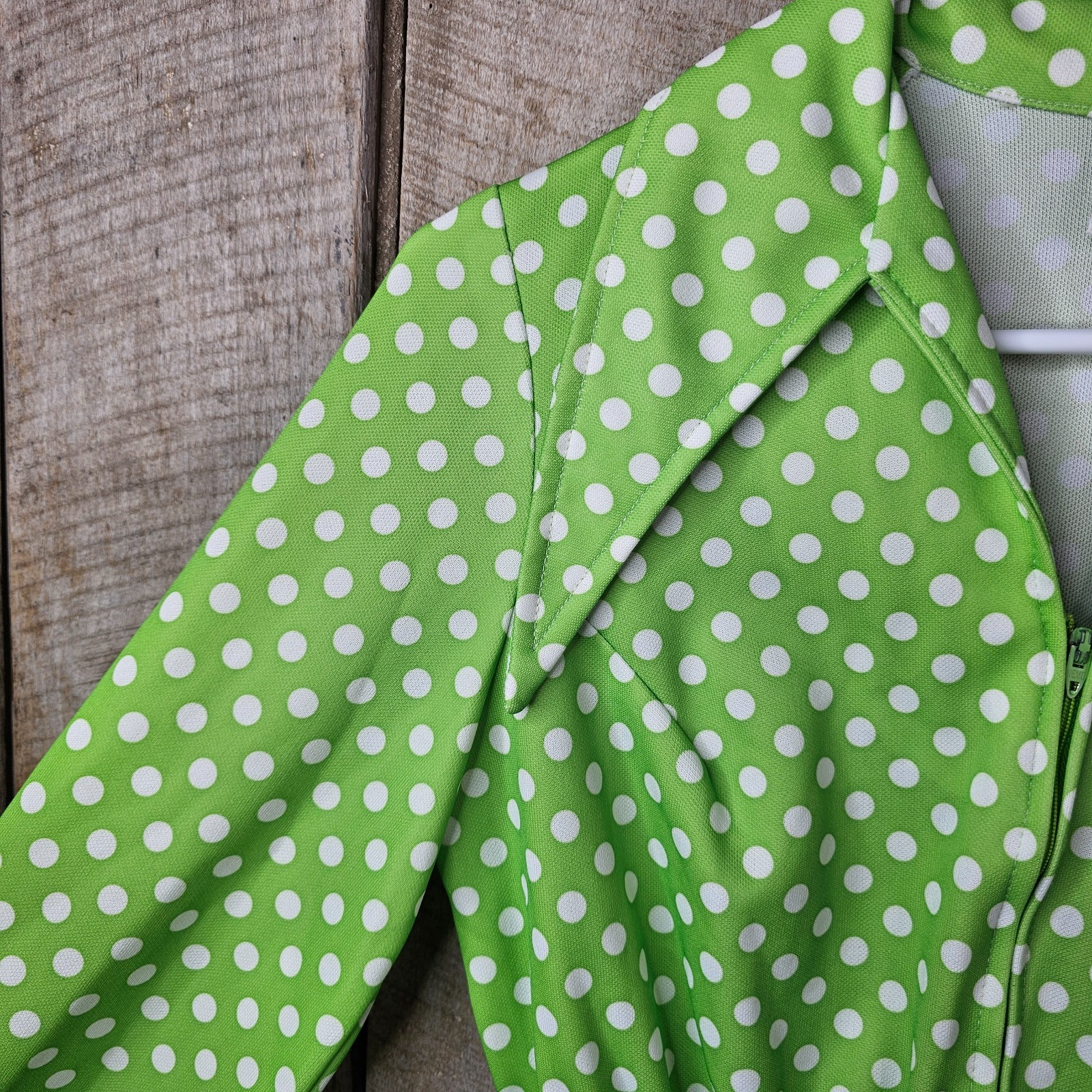 Vintage 1970s Green White Polka Dot Mod Dress ILGWU USA Double Knit Women&rsquo;s