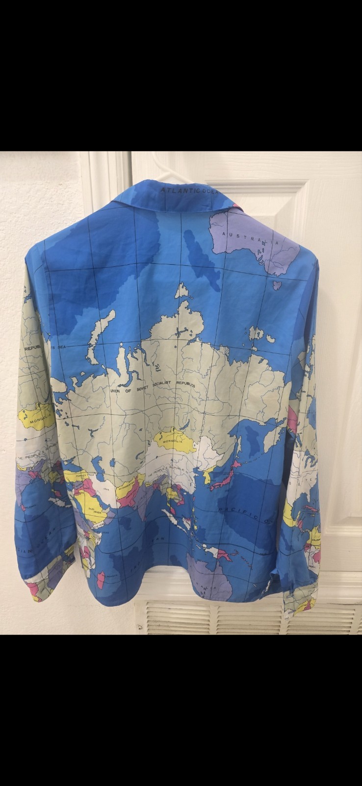 Vintage Womens Map Print Button Up Shirt King James Colorful Statement
