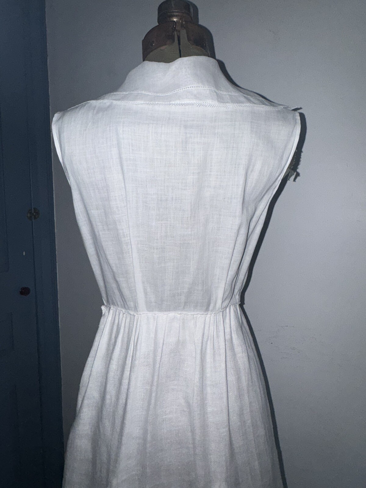Antique C1910 Edwardian Ladies White Linen & Organdy Tennis Dress Unusual Find