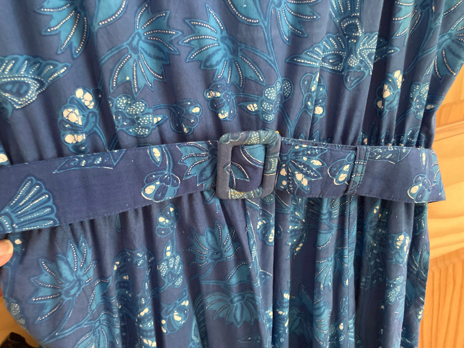 Vtg Java Wraps Blue Cotton Maxi Evening Dress Full Skirt Belt Women&rsquo;s L St Croix