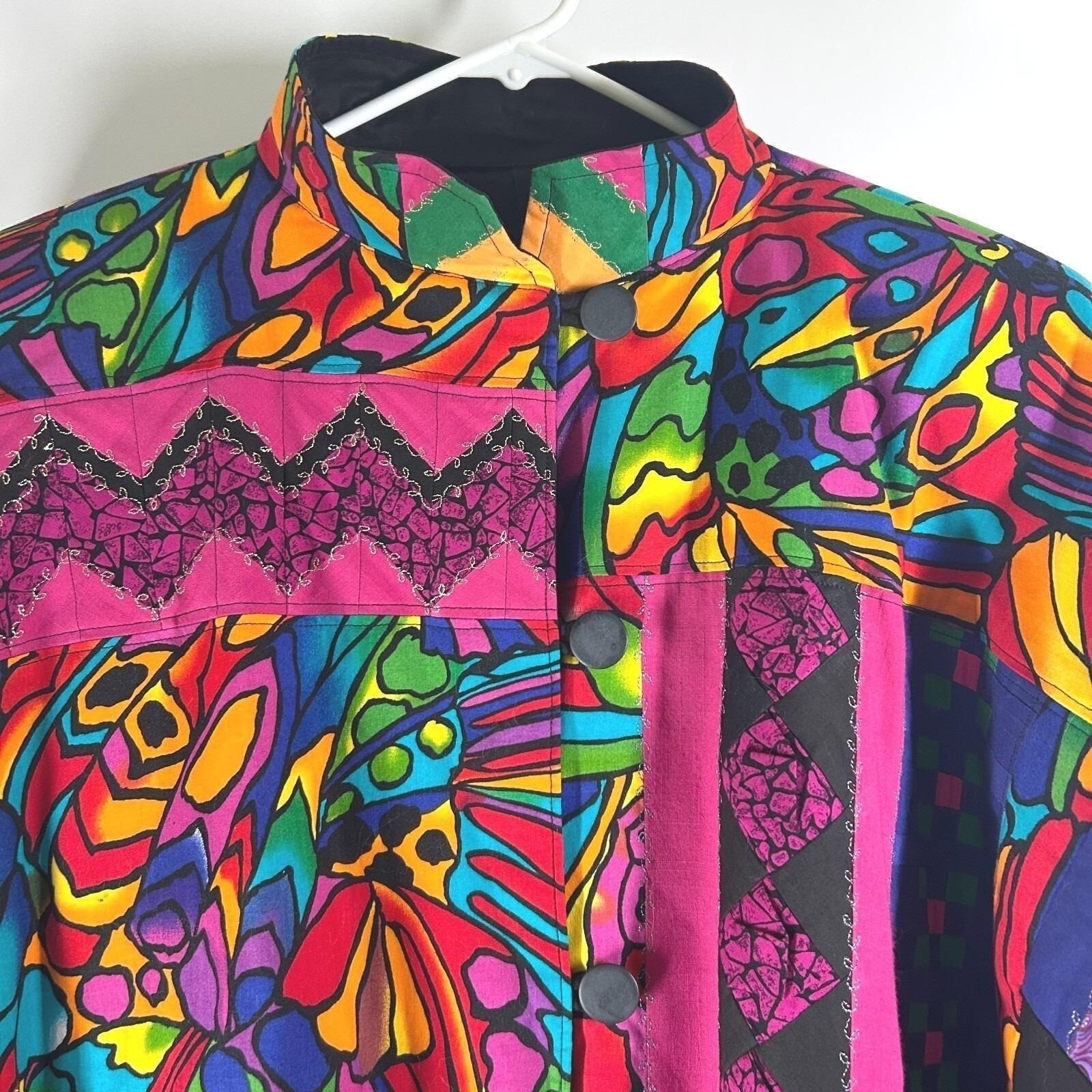 Womens Vintage 80s Art to Wear Patchwork Jacket Multicolor Quilted Maximalist