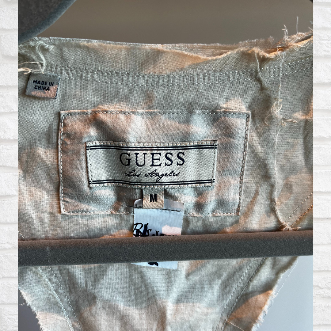 Guess Light Beige Cropped Vest, Distressed Sequin Bead Accent, Raw Edge, Medium