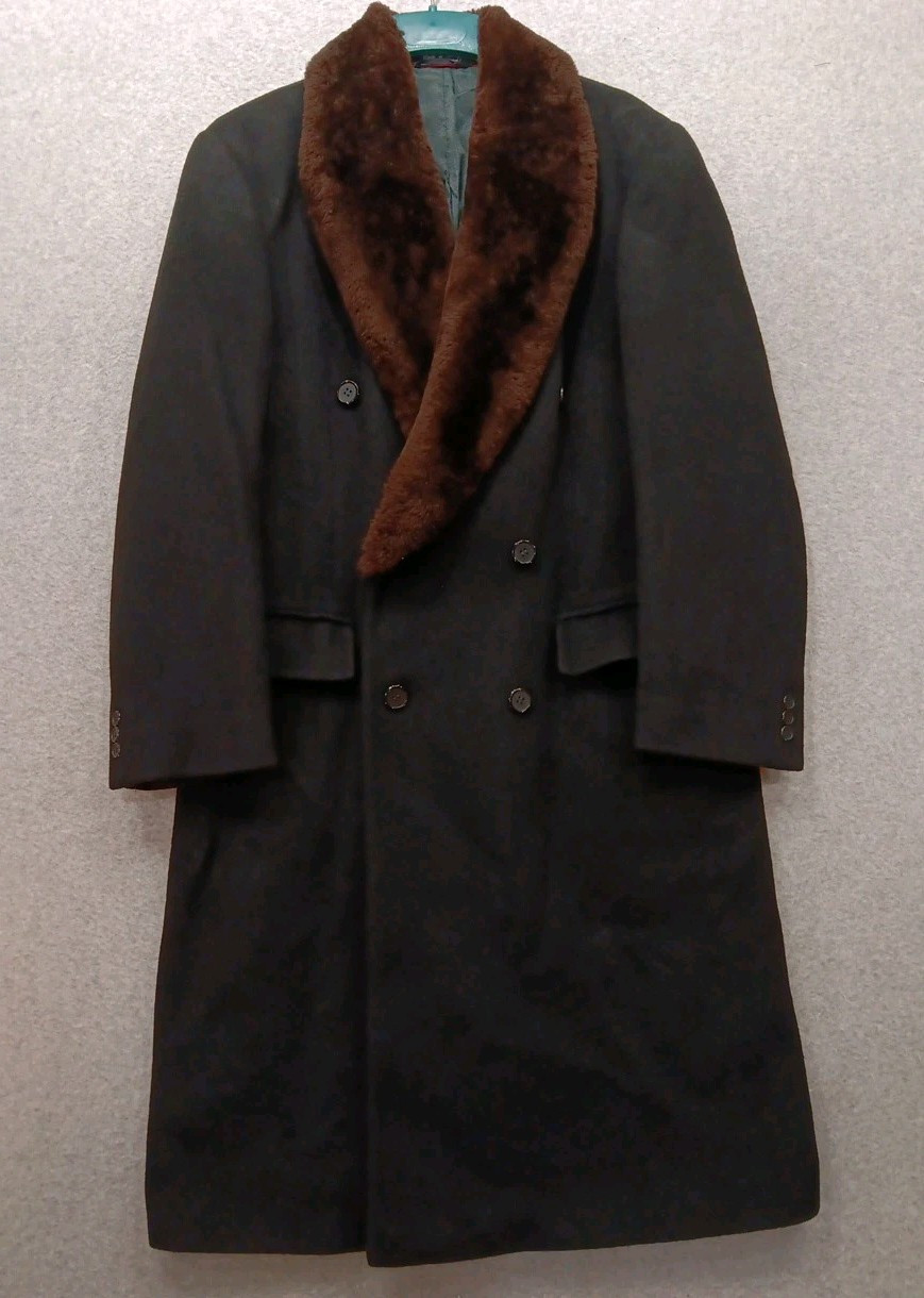 VTG Teller Coat The Original Imported Sz L (48C, 46L) Black Wool Faux Fir Collar
