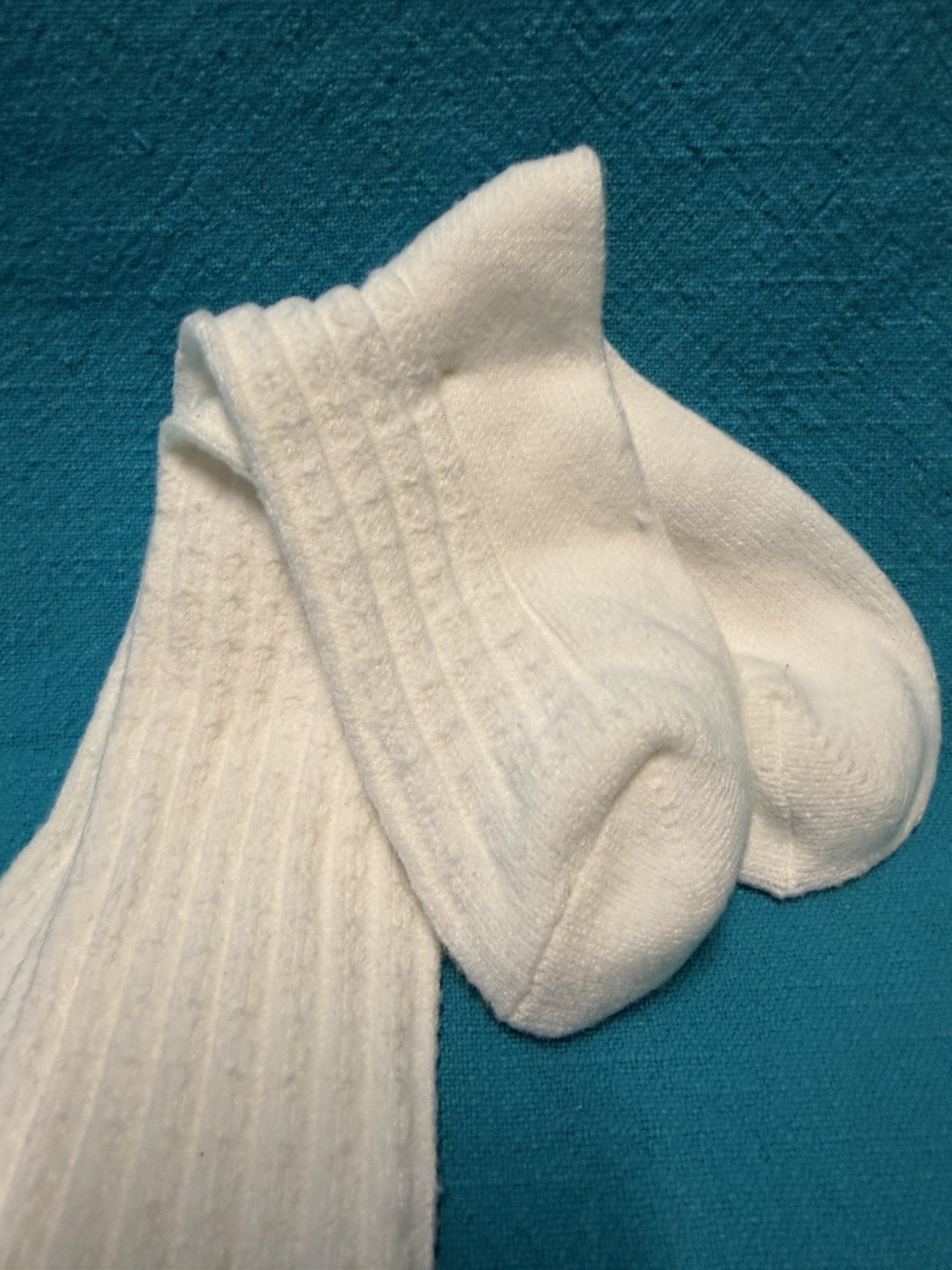 VTG Socks Hosiery 80&rsquo;s Cable Knit NOS 9-11 White USA Stocking School Girl 21&Prime;.