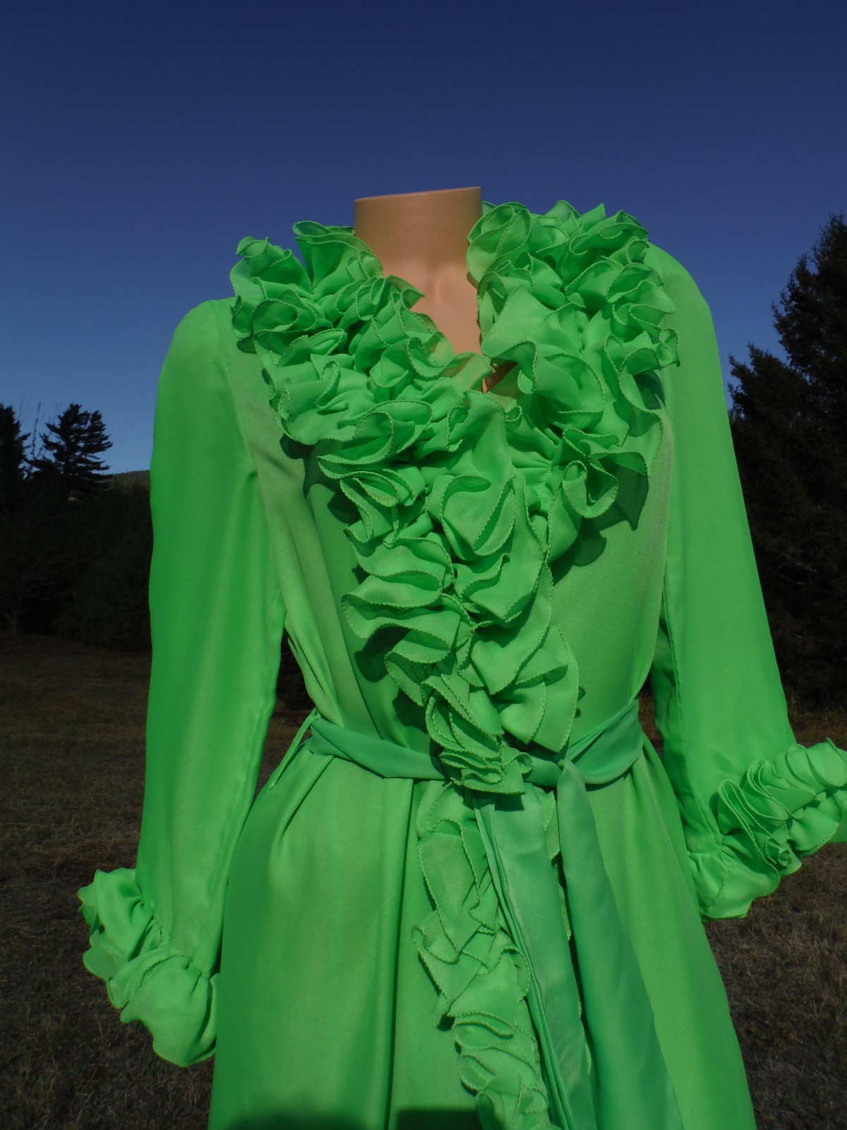 STUNNING & GORGEOUS!! RARE VTG Maxi Robe Wrap Gown 50s/60s? LOTS of Ruffles! S/M