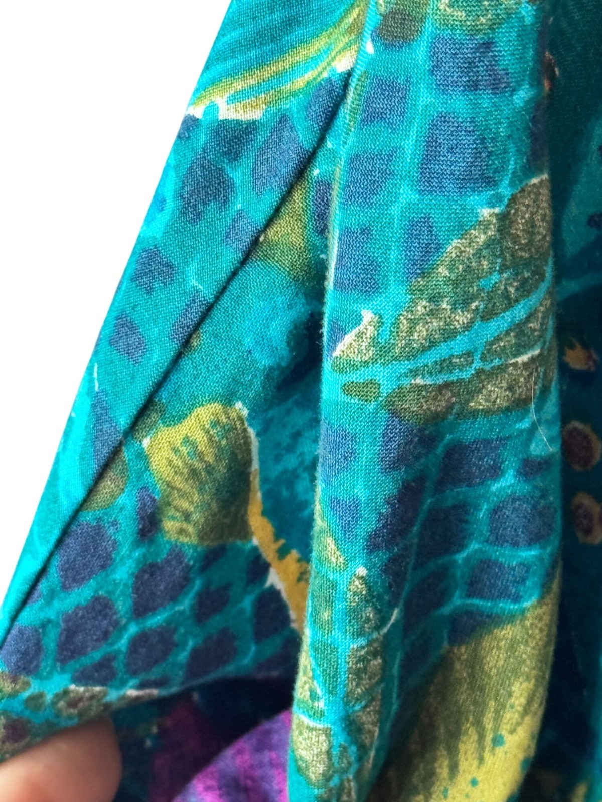 Vintage 80s Melissa Teal Abstract Tropical Print Midi Dress Pockets – Modern Lar