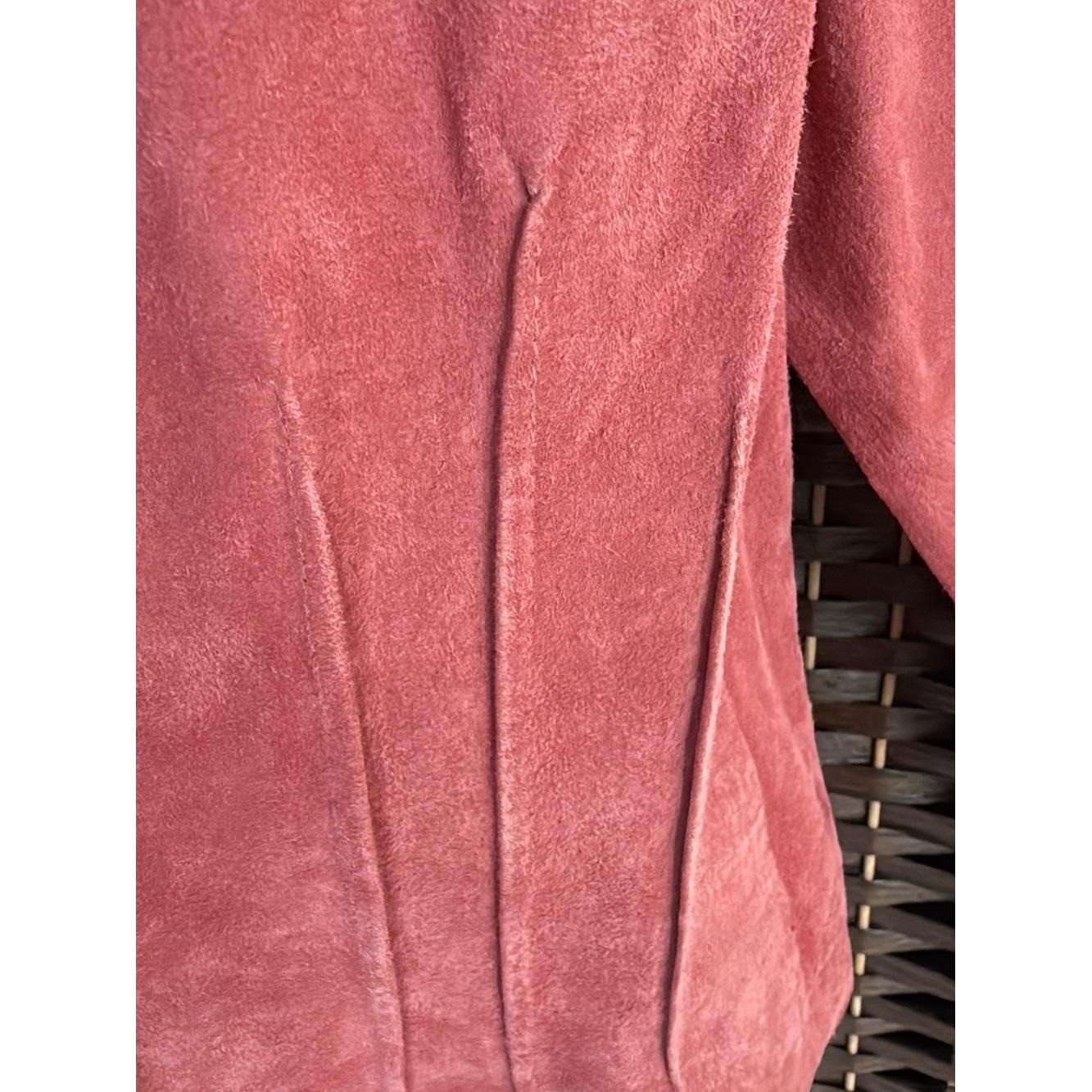 Vintage A.M.I. Pink Suede Leather Jacket Size L Pleated Corset Waist