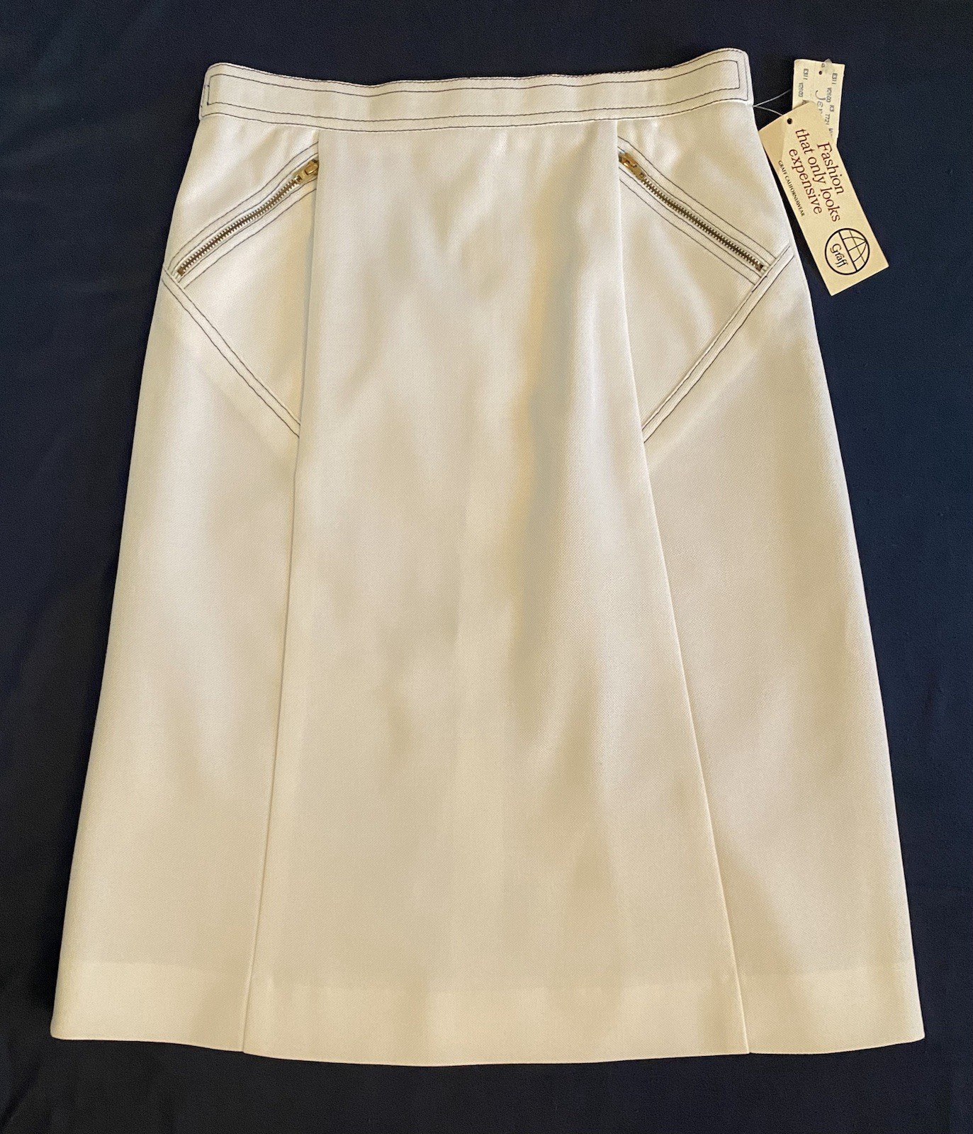 Vintage Graff California Wear White A-Line Skirt 70s Size 12 Pockets Mod New NWT