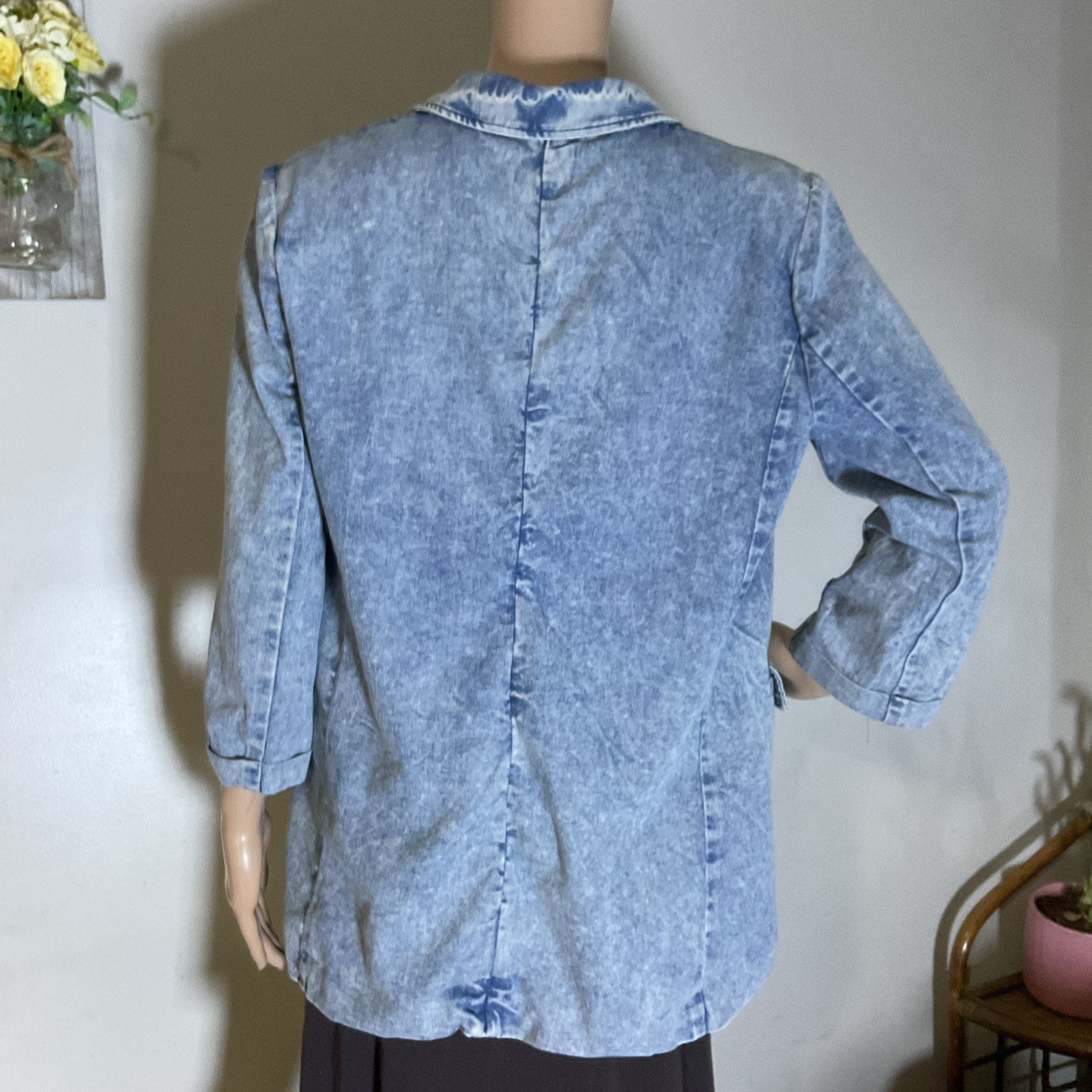 Entro Stretch Denim Stonewashed Blazer Size S Fitted Retro. 80s Fashion.