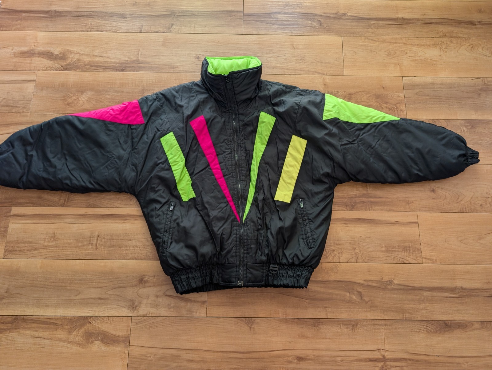 Vintage 80s Neon Color Block Ski Jacket Green Mountain Winter Coat Women’s M