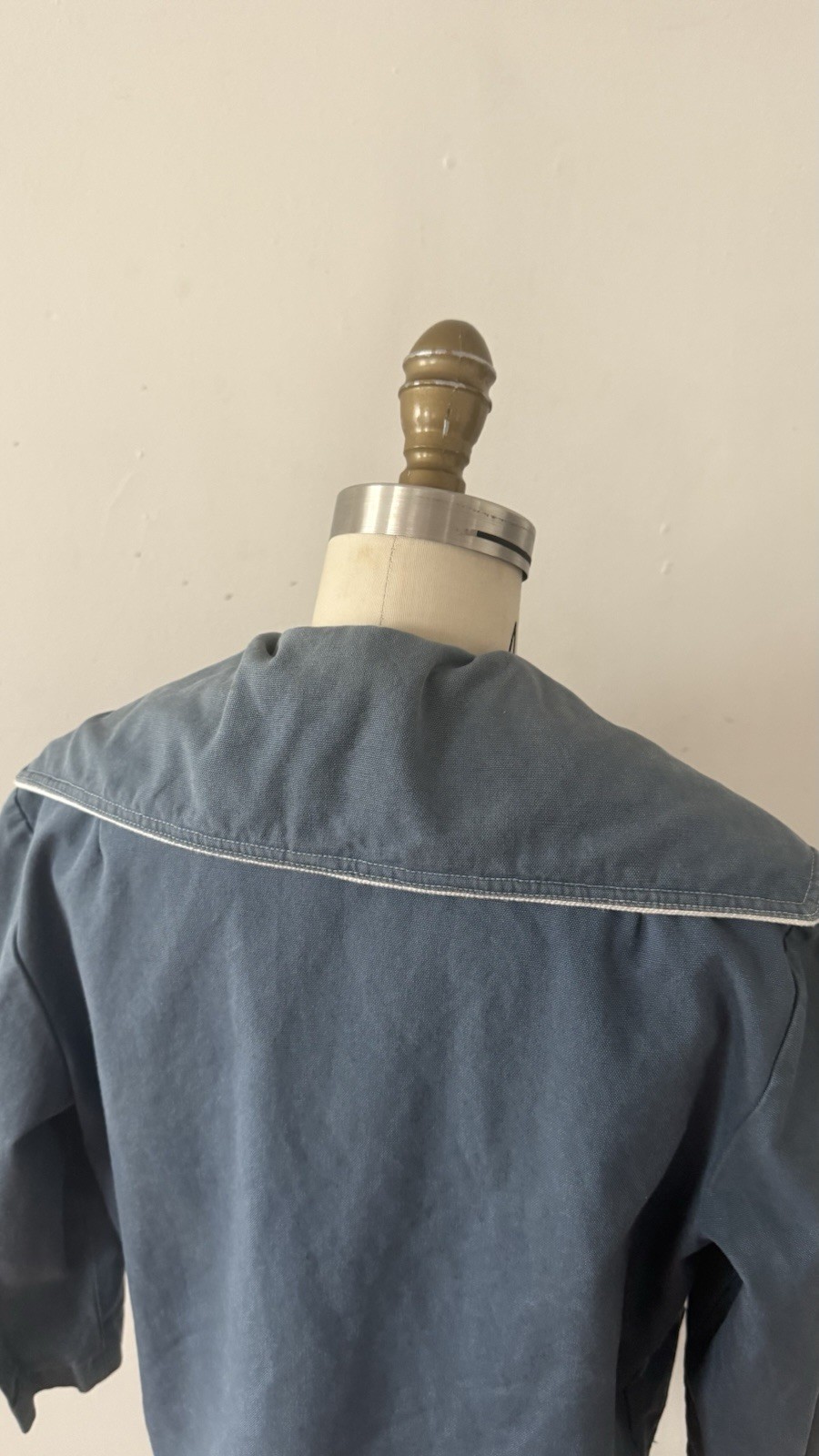 1950s Sailor Collar Cropped Jacket Dusty Blue Rayon Faille Nautical Sportswear