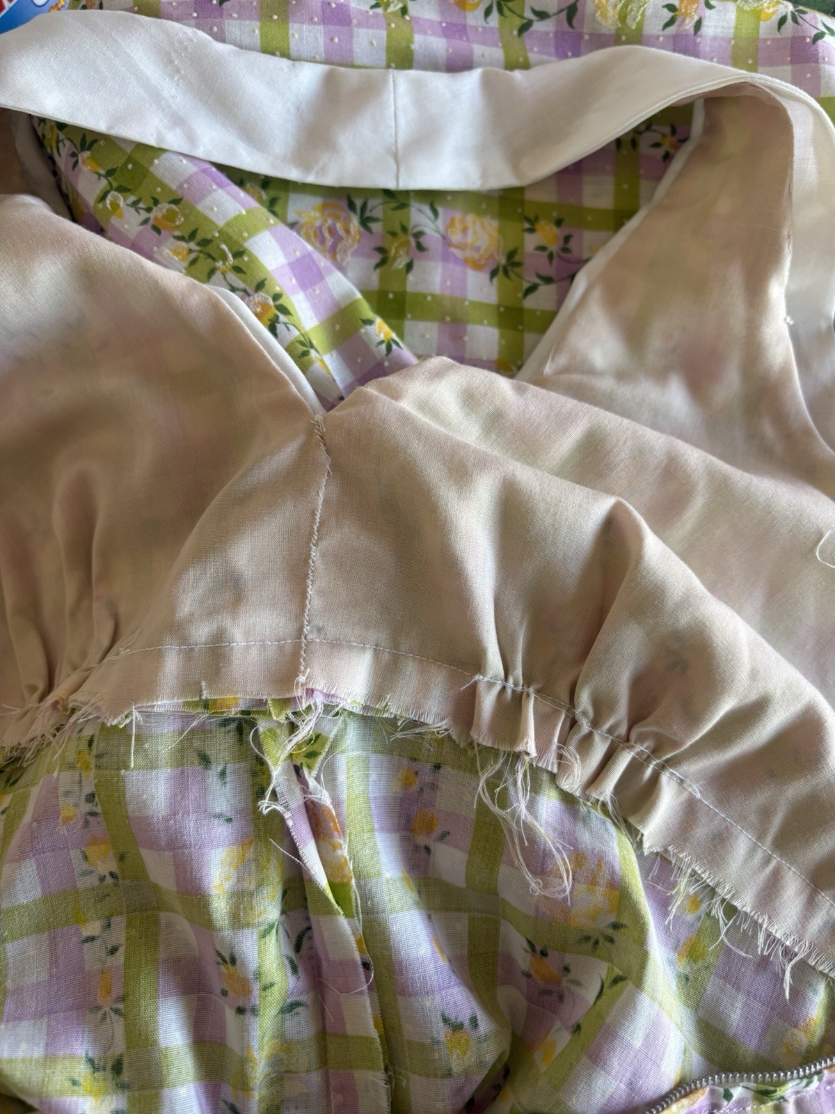 Late 60’s/70’s Gingham Sailor Halter Neck Maxi Floral Dress Handmade Vintage XS