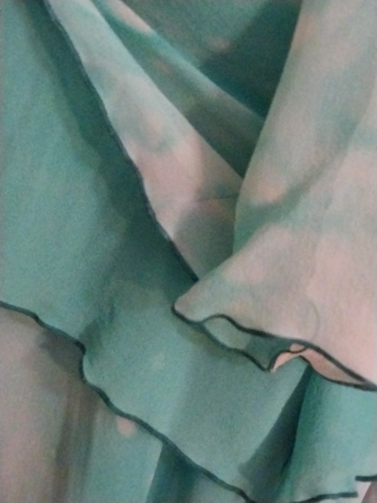 VTG SILK YOLANDA LORENTE HAND PAINTED FLORAL seafoam LAYERS SKIRT BLOUSE L 44