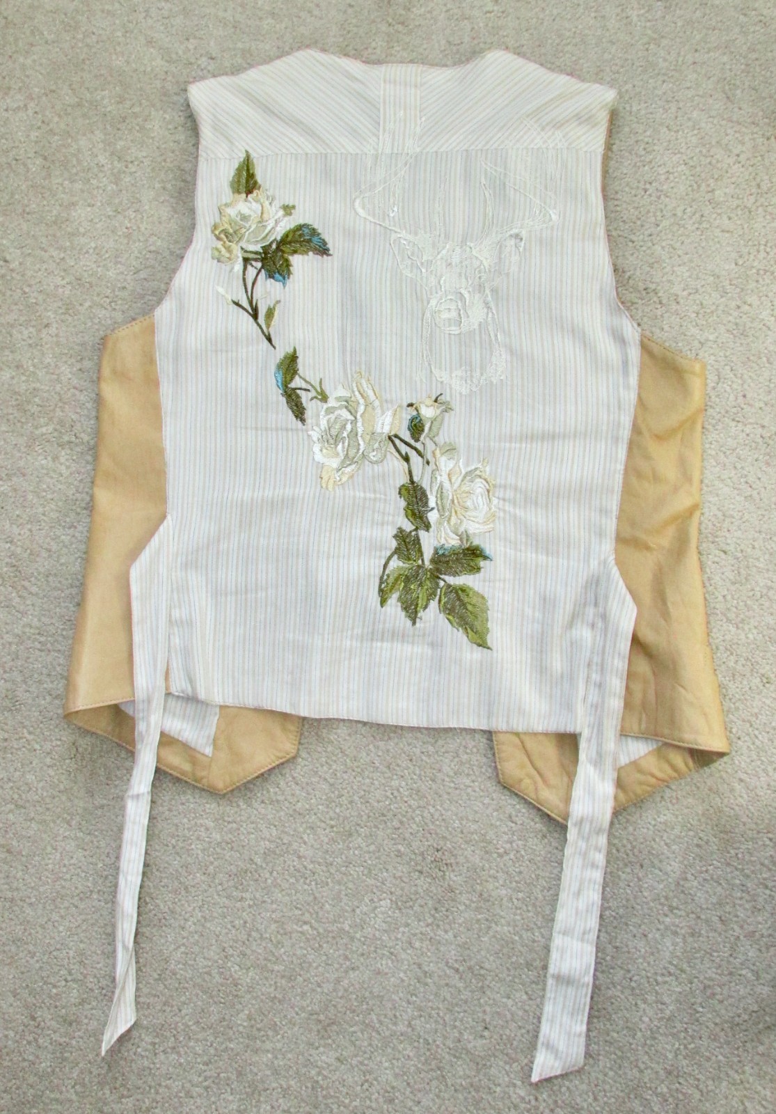 VTG Y2K Johnny Was 3 J Workshop Leather Embroidered tie back Vest M VERY RARE