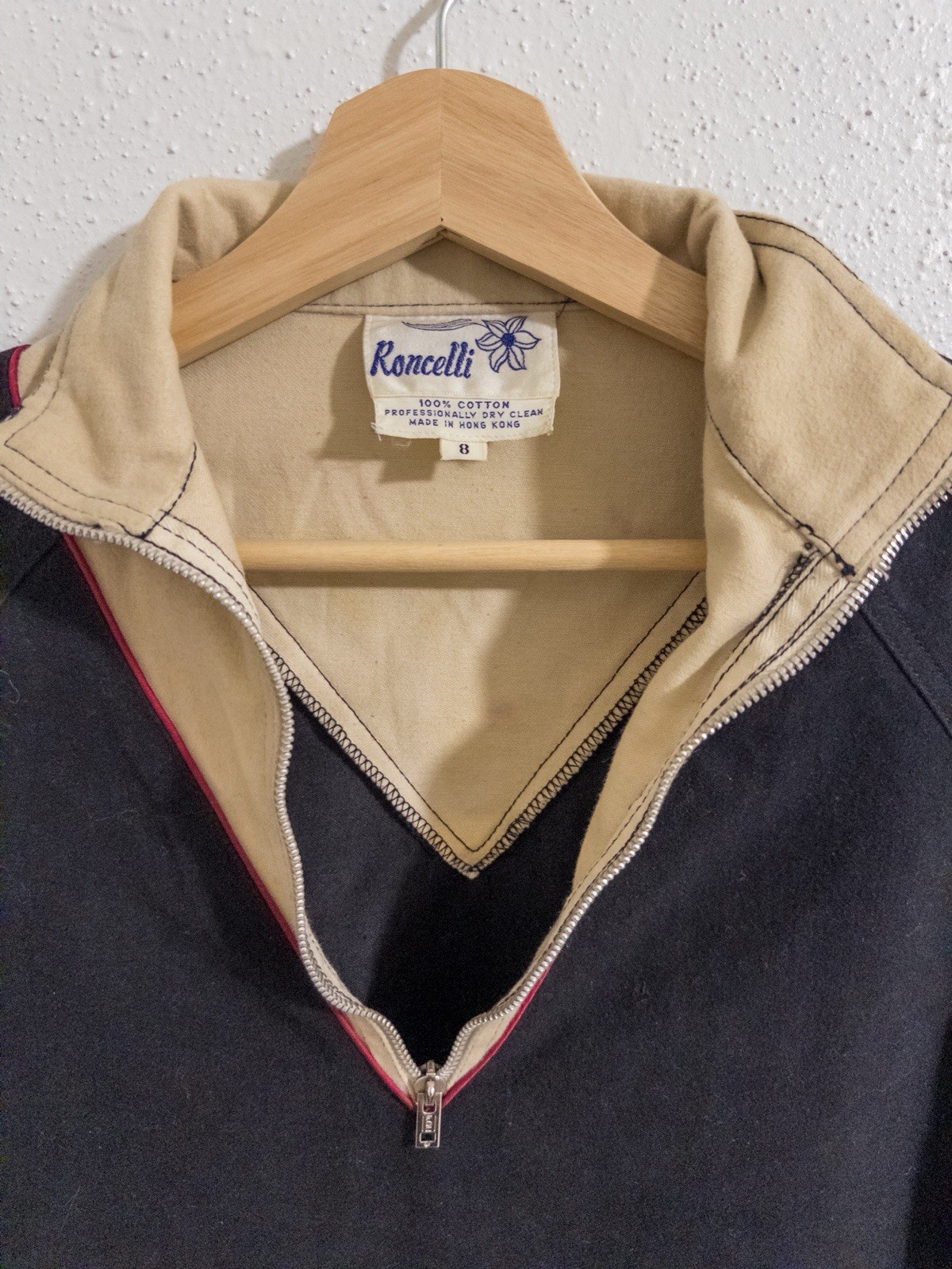 Roncelli Track Suit Half-Zip Size 8, Small Vintage 1970s 100% Cotton