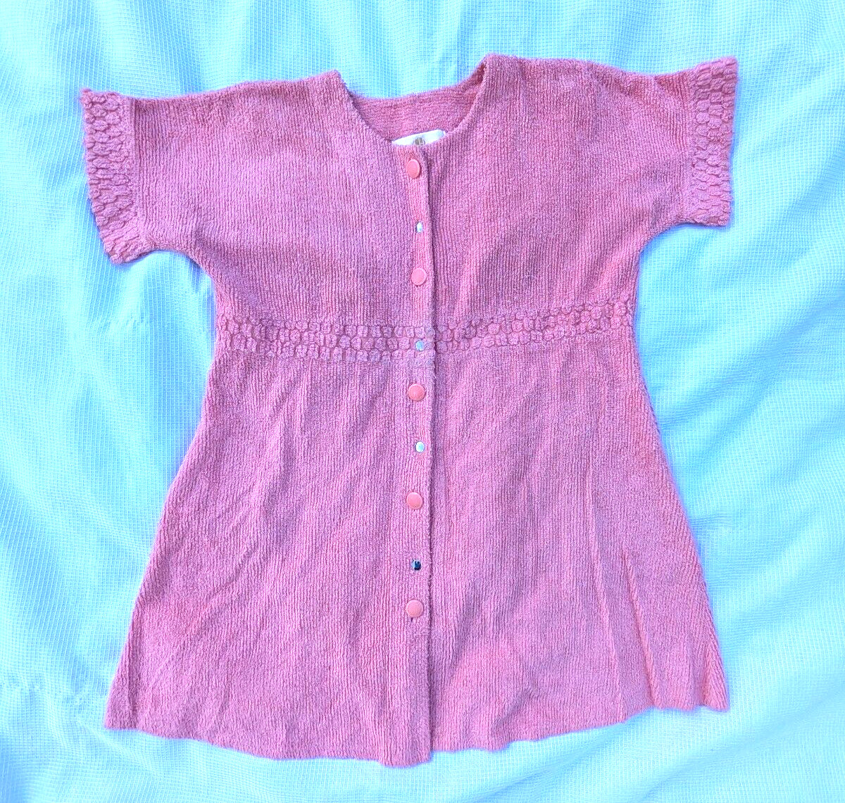 Vtg STAN HERMAN Bubble Gum Pink Chenille Robe Button Front Short Sleeve XXL/OS