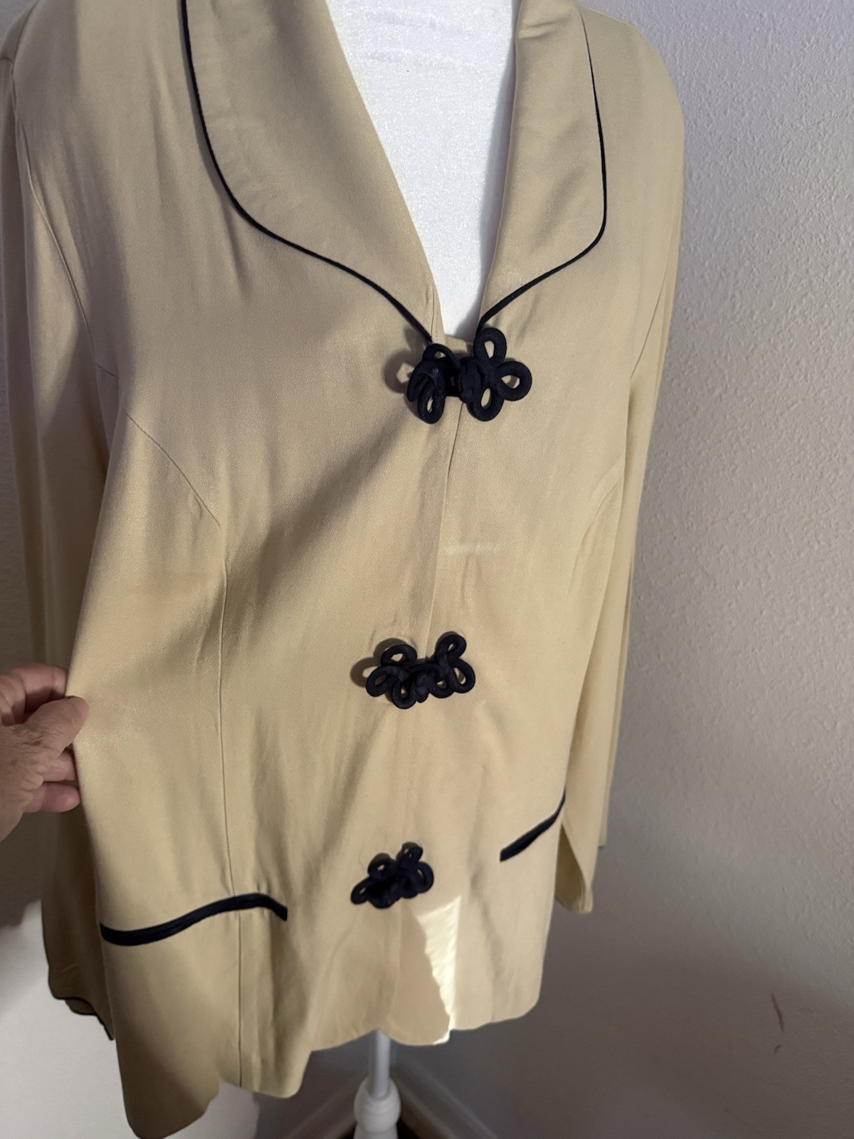 Vintage Studio C Blazer Jacket 2X Plus Beige Black Frog Closures 80s 90s 18W 20W
