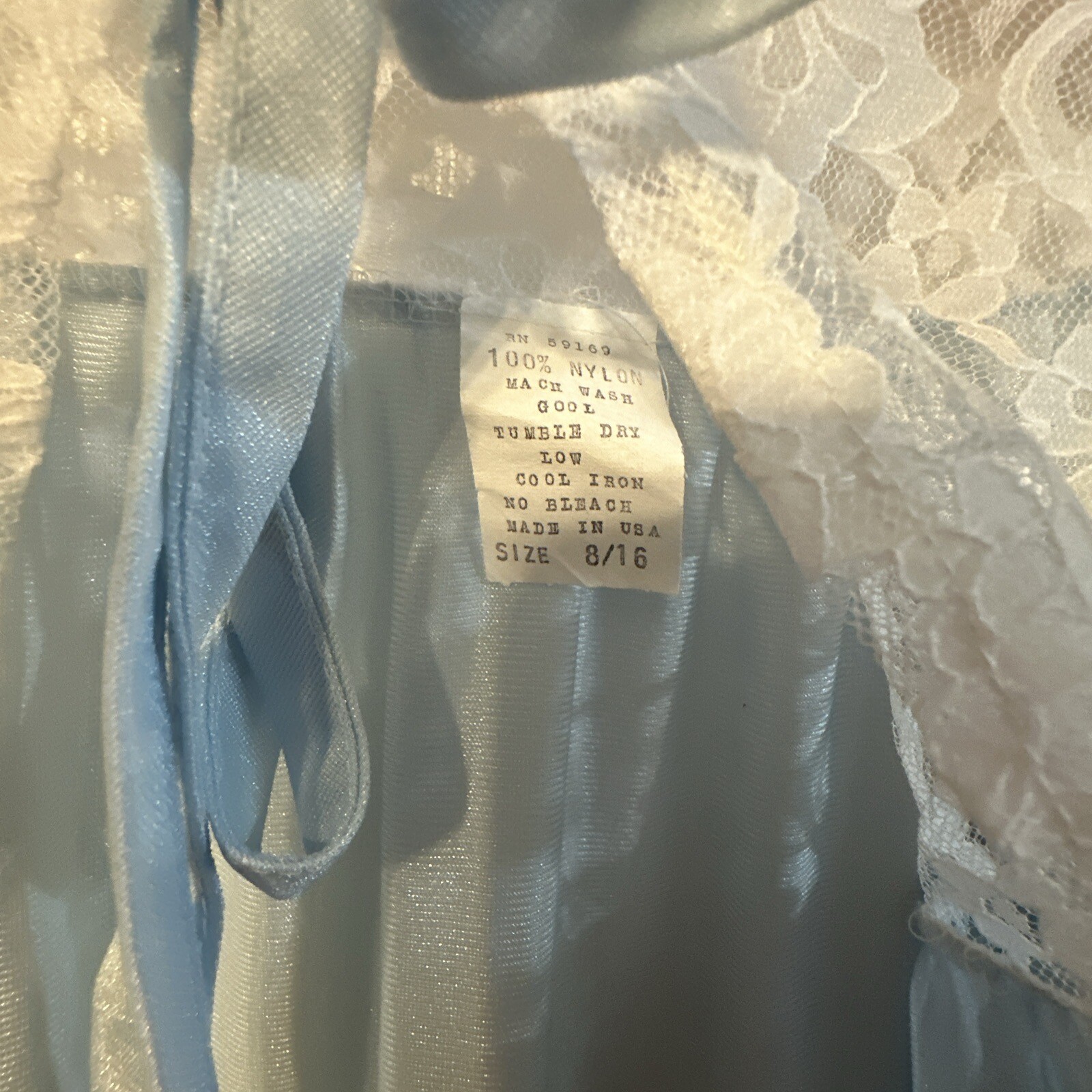 Vtg Blue Peignoir Open Front Embroidered Ruffle Lace Sz 8/16 Romantic Valentine