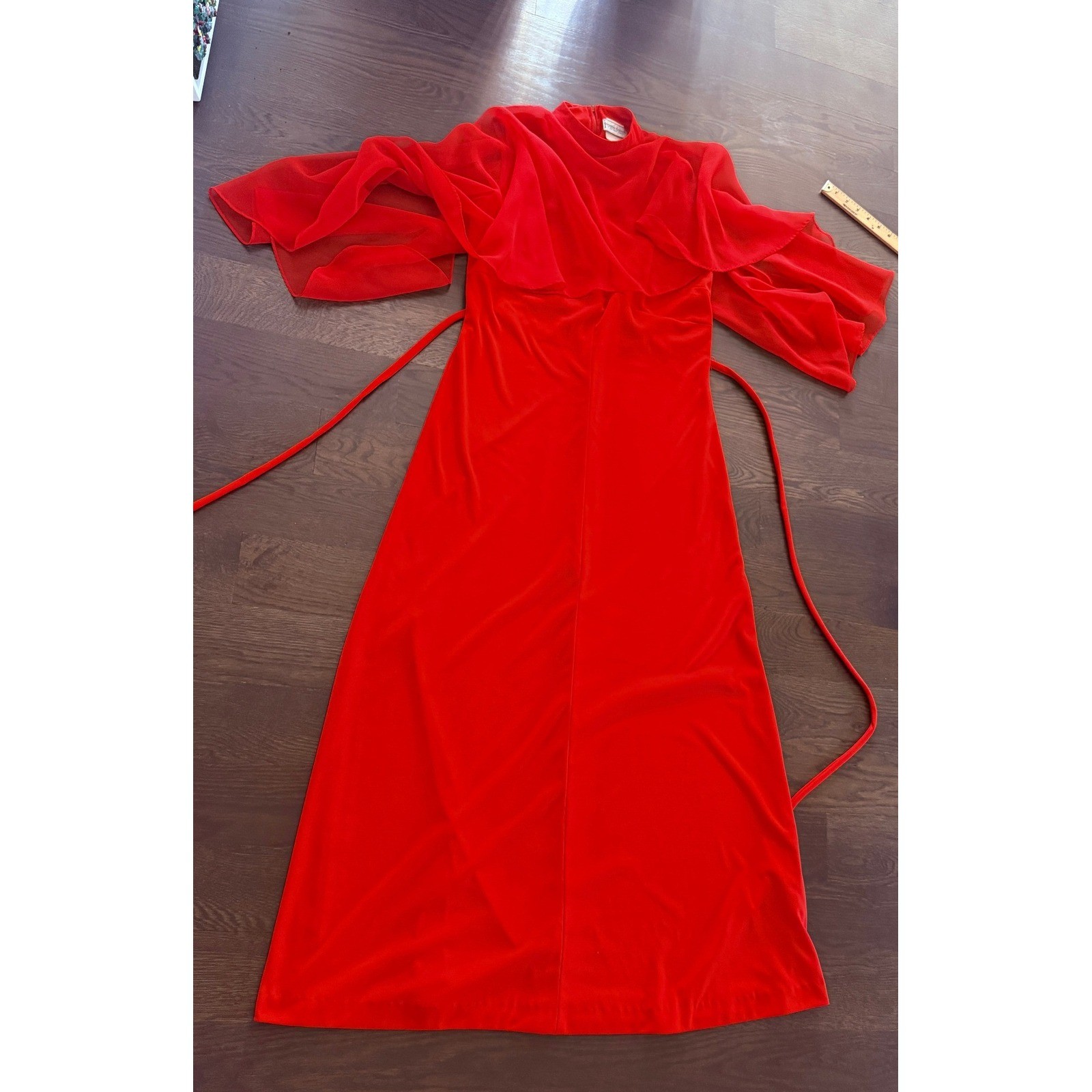 Vintage Jeanne Durrell Capelet Maxi Dress 14 70s Goddess Romantic Boho Rretro