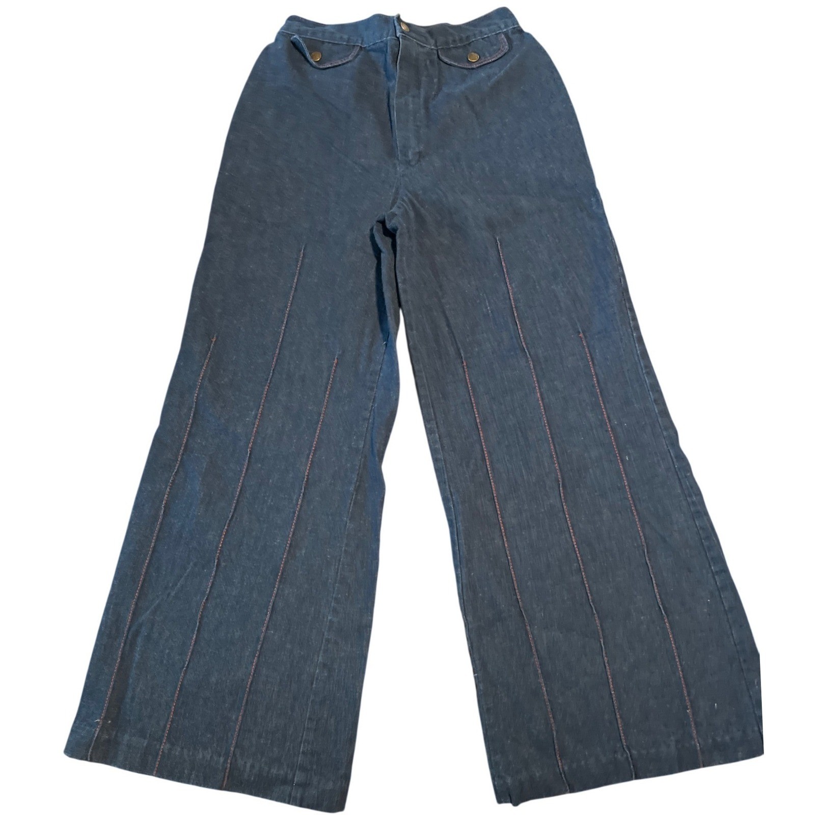 Vintage Sears Jr Bazaar Wide Leg Jeans Dark Wash Red Stitch High Rise Size 13