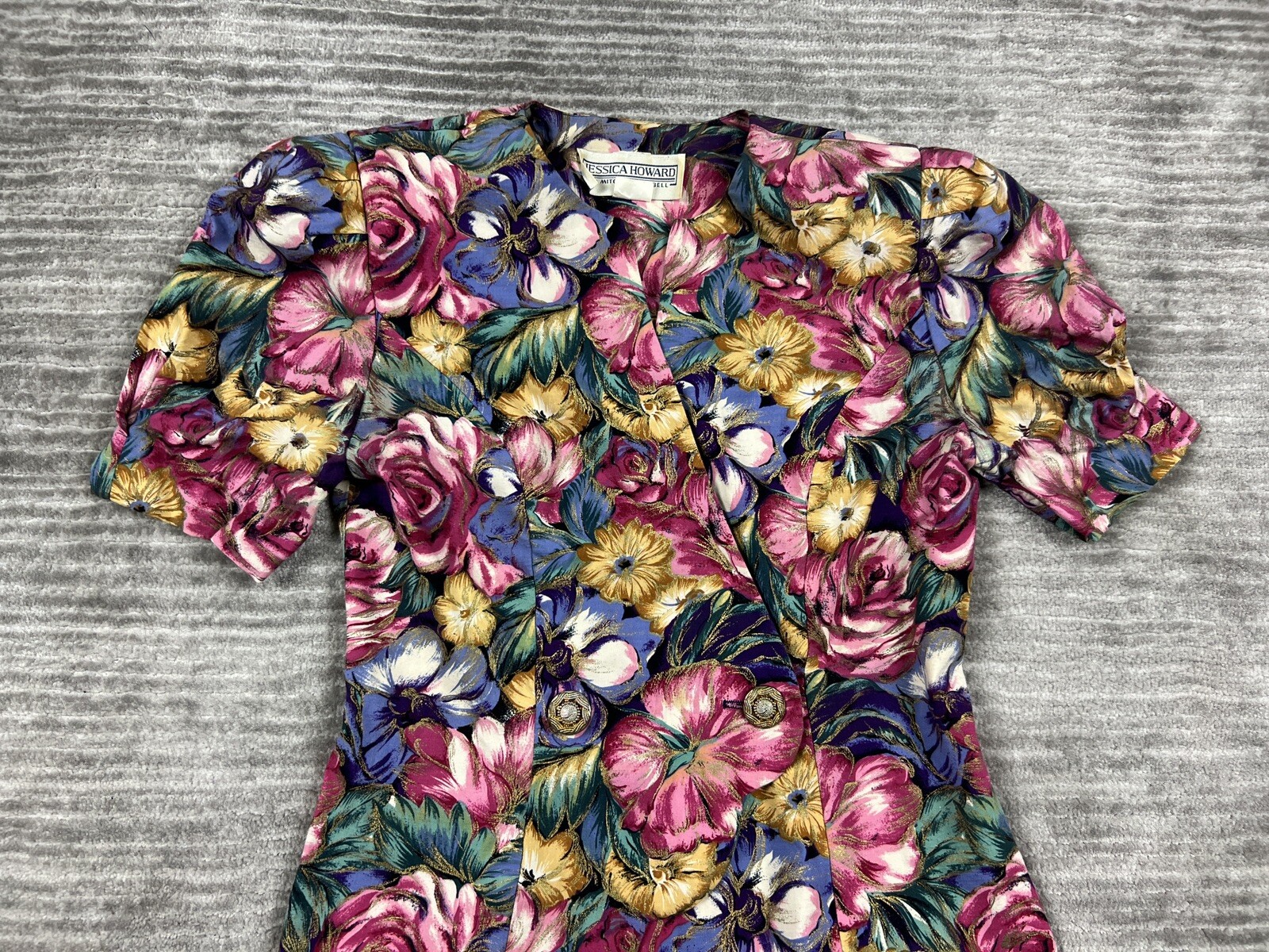 Jessica Howard by Mitchell Rodbell Top Womens S Petite Multicolor Floral Padded