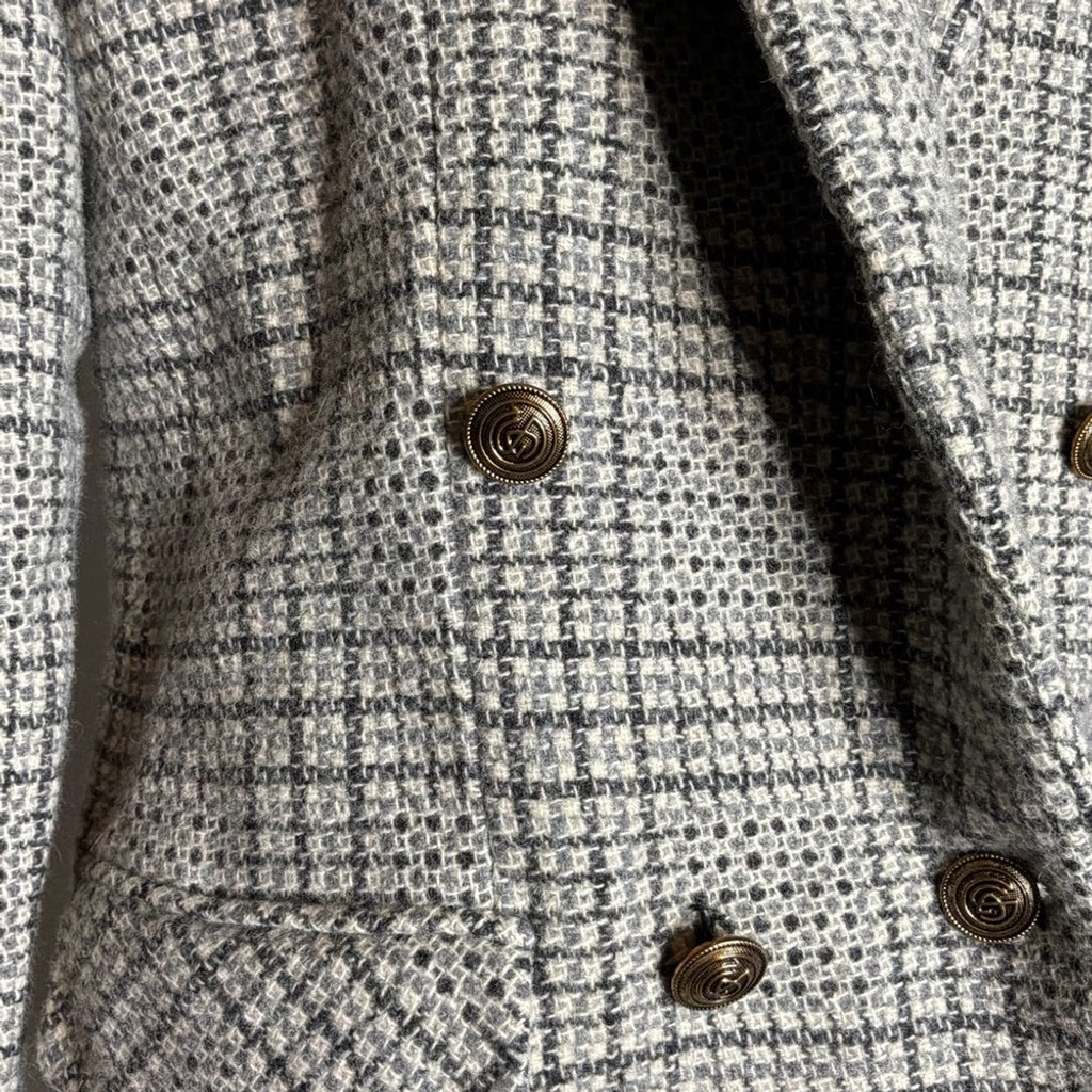 Giorgio Sant’ Angelo Grey Wool Tweed Plaid Pea Coat Size 12