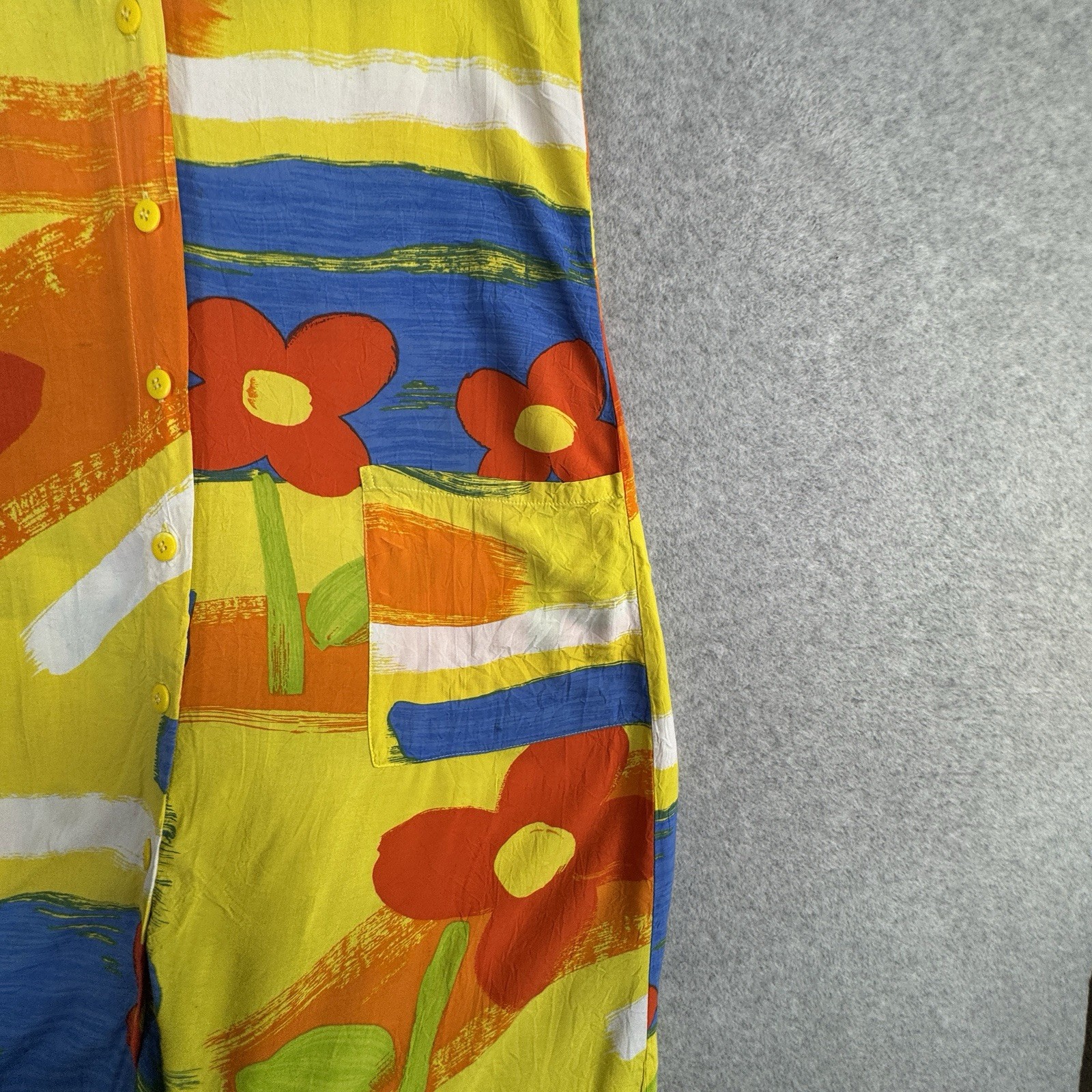 Jams World VTG 90s Floral Colorblock Maxi Dress Button Front Pocket M Bright