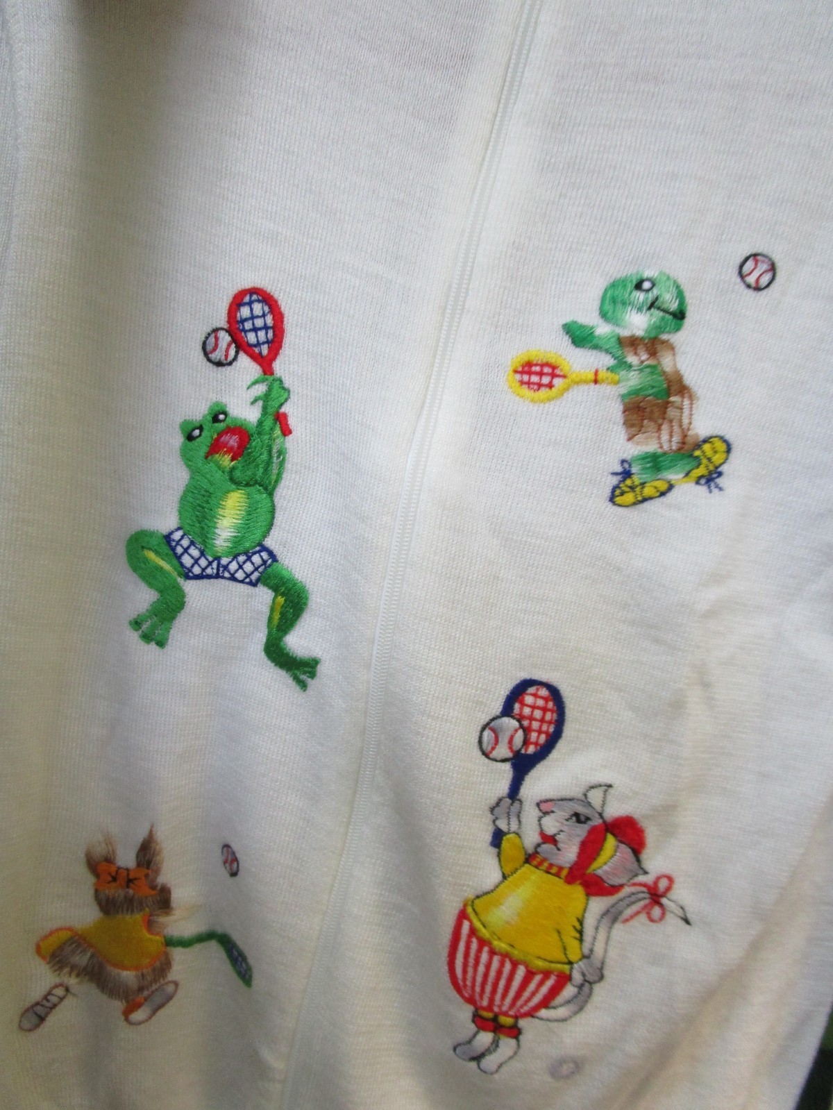 Vintage Shirlee Designs? Sweater Tennis Embroidery Cardigan White See Listing