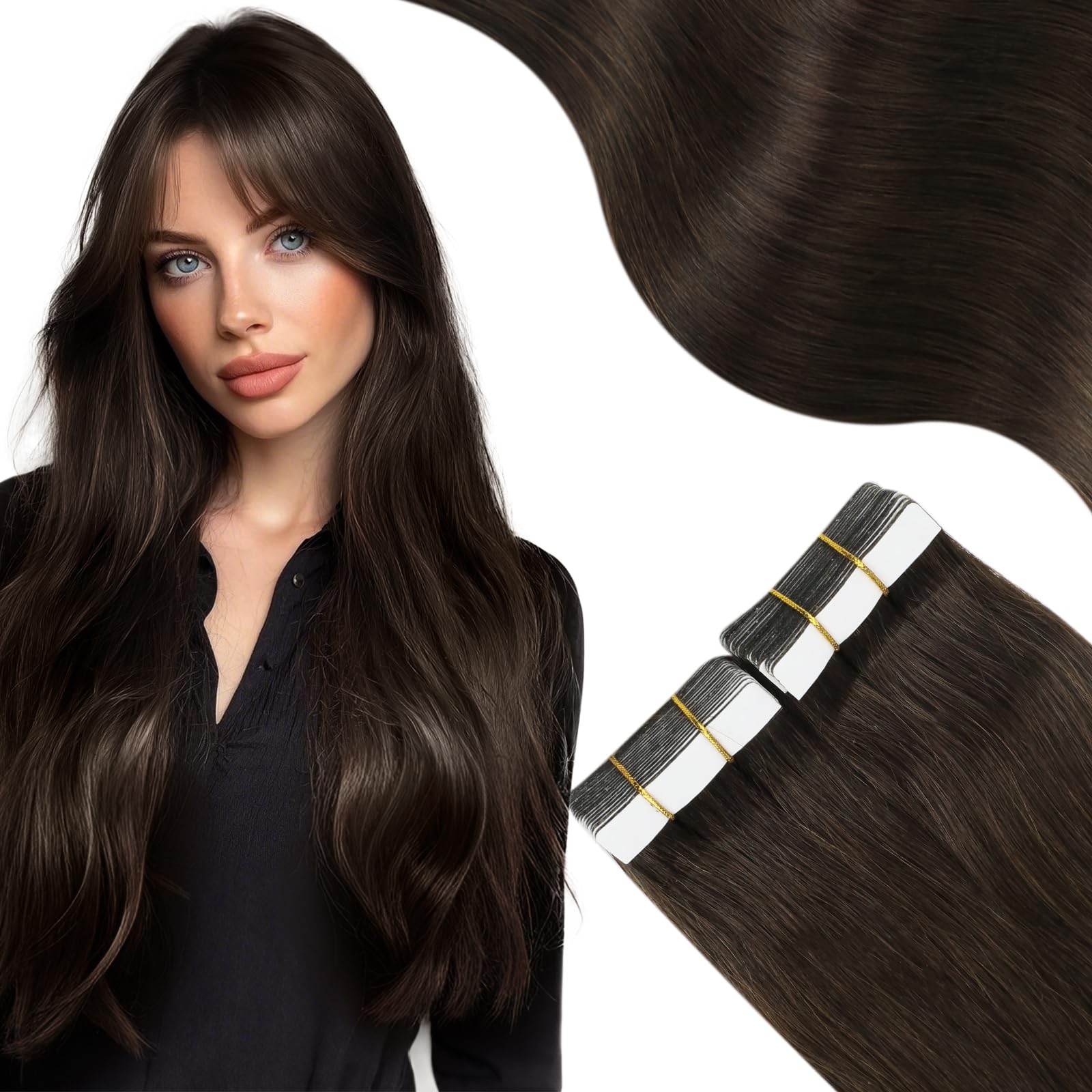 Moresoo 18&Prime; Dark Brown Seamless Remy Tape in Human Hair Extensions