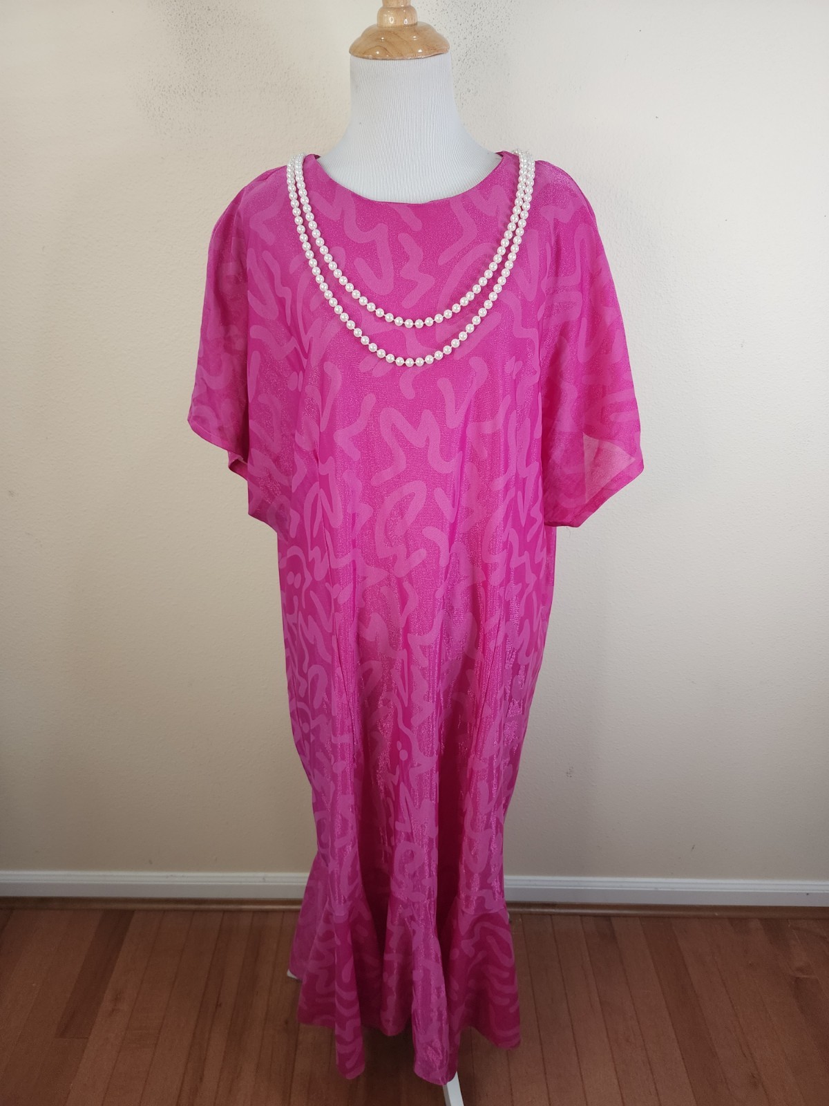 Risa Ann Vintage Midi Shift Dress Shift Size 24.5 Attached Necklace Magenta