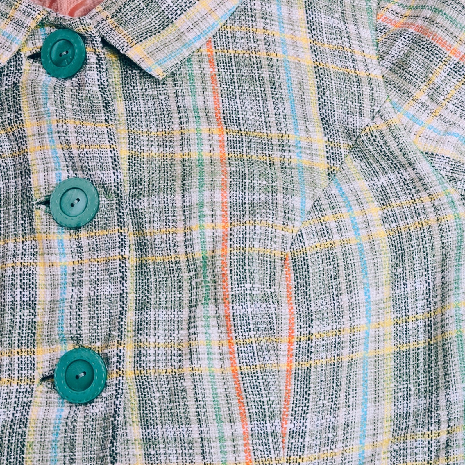 Vintage 1960s Mod Plaid Cropped Jacket Pastel Tweed Jackie O Spring Coat Retro