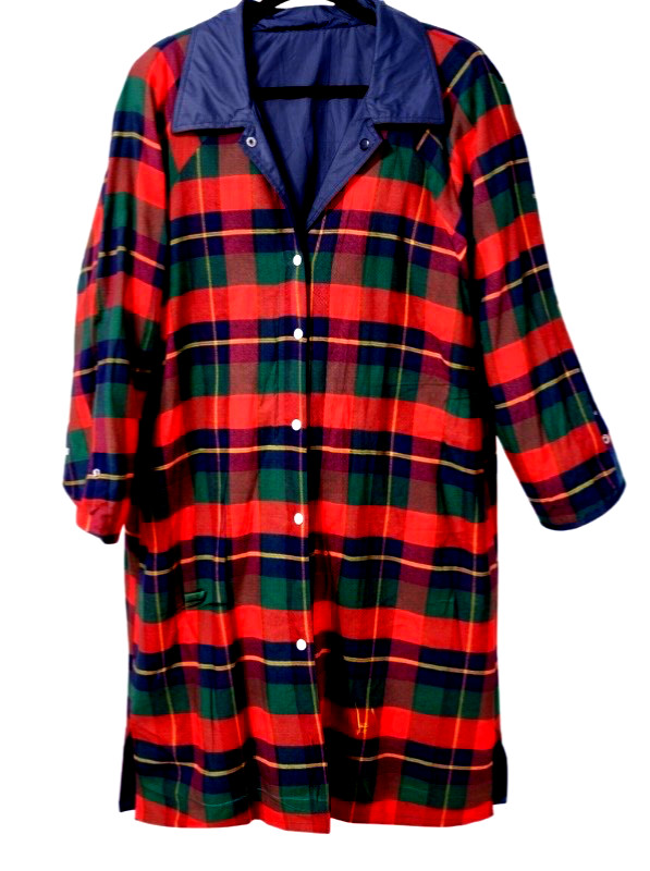 Misty Harbor Womens 3X Reversible Hooded Raincoat Navy Plaid Vinyl Plus Size