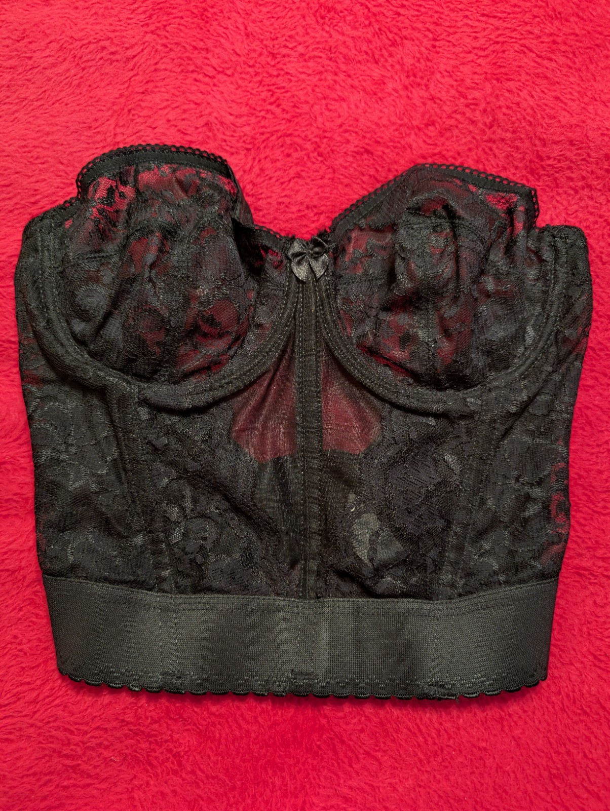 Goddess Vintage Black Lace Strapless Longline Bra Bustier Coquette Goth 688 34D
