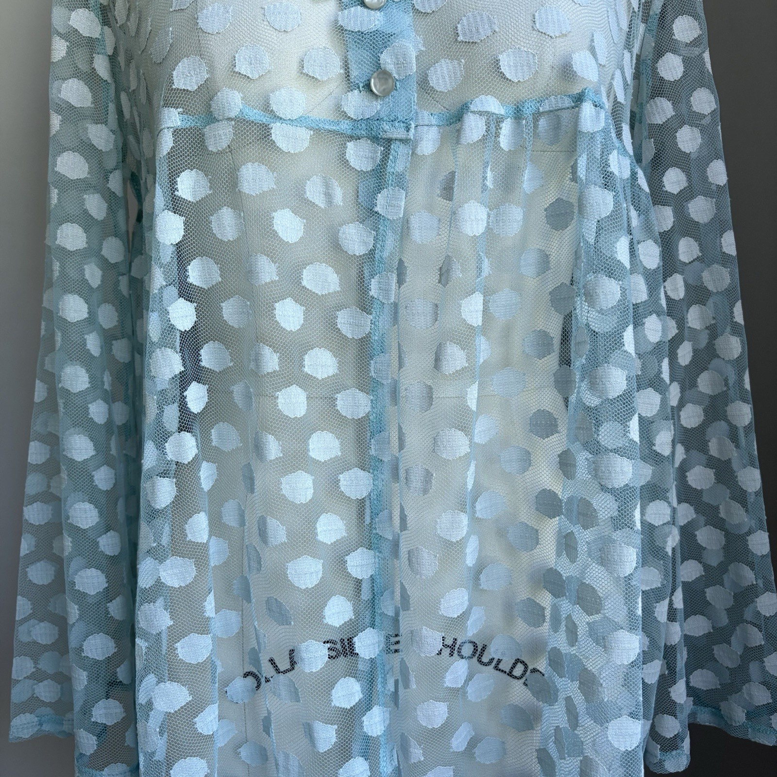 Vintage 60’s Catalina Baby Blue Mod Polkadot Lace Bell Slv Swimsuit Cover Up S/M