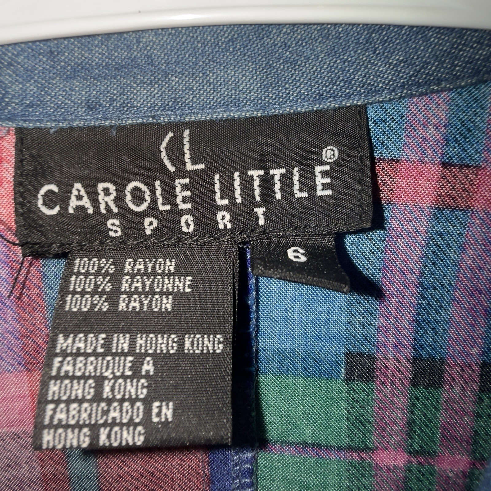 Carole Little Patchwork Shirt Plaid Chambray Button Up Tunic Small 6 Cottage Top