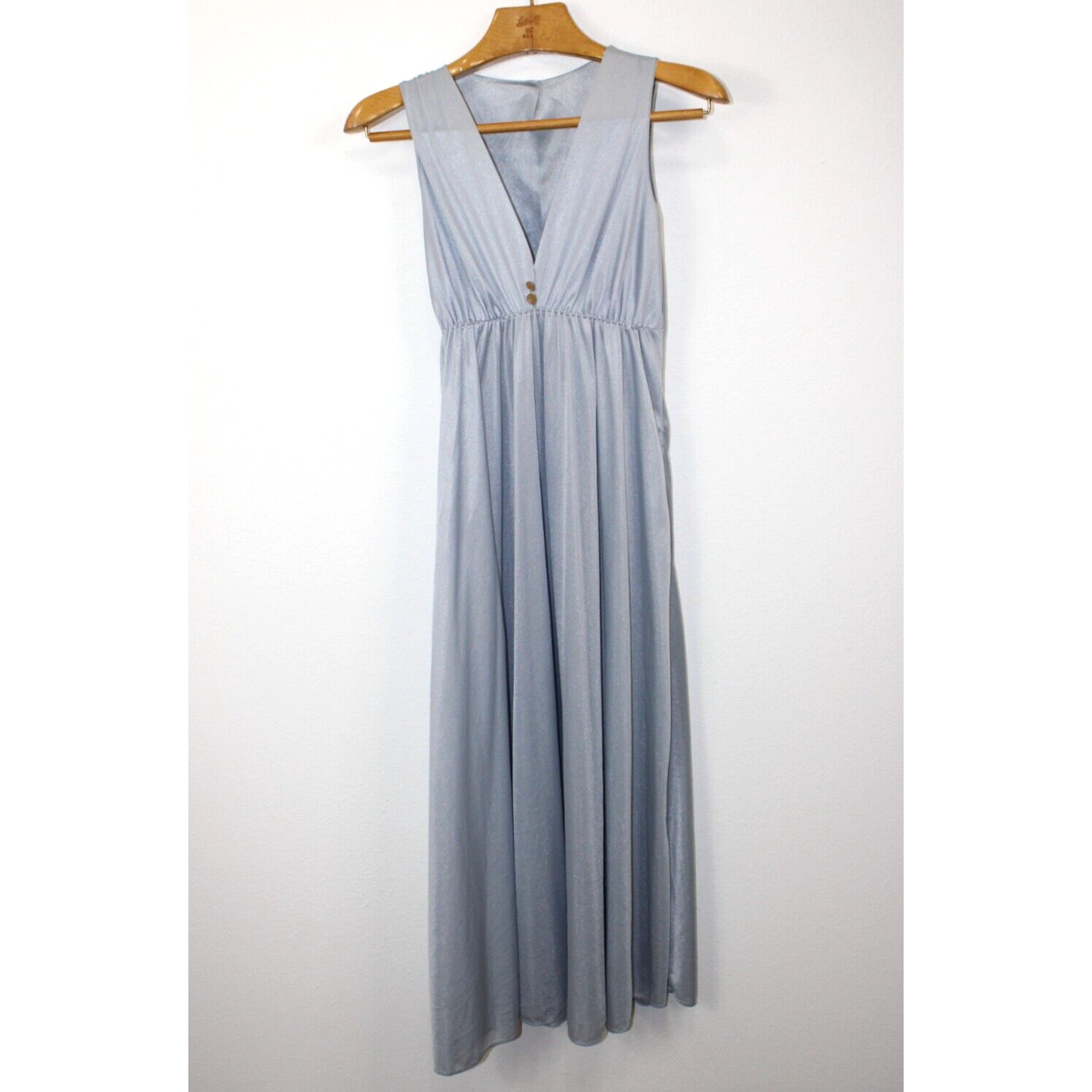 Nightgown Size S Vintage 70’s Silver Gray Satin Silky Long Full Flowy Women&rsquo;s