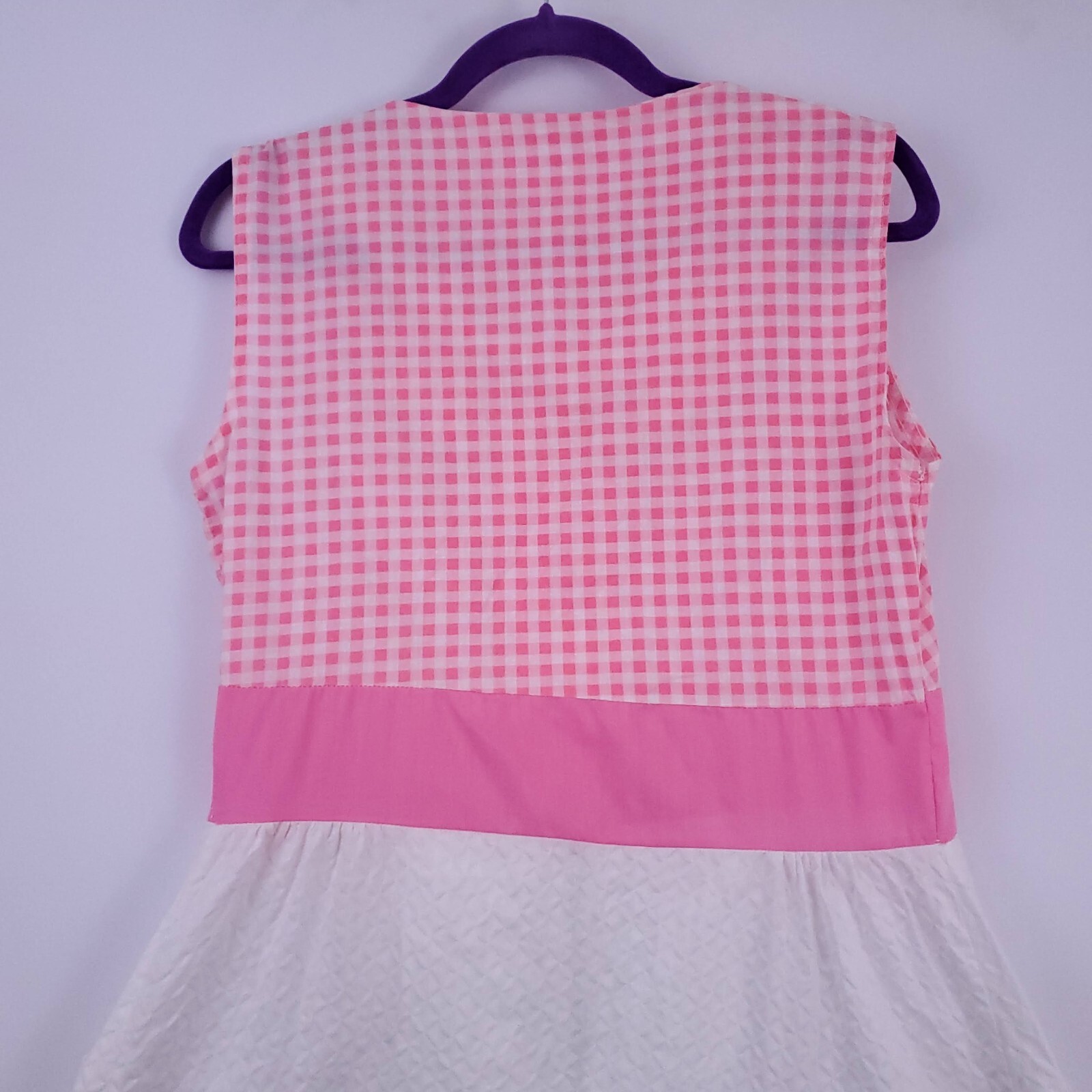 Vtg BarbieCore Pink White Gingham Cottage 60&rsquo;s Mini Tank Dress Embroidered S/M