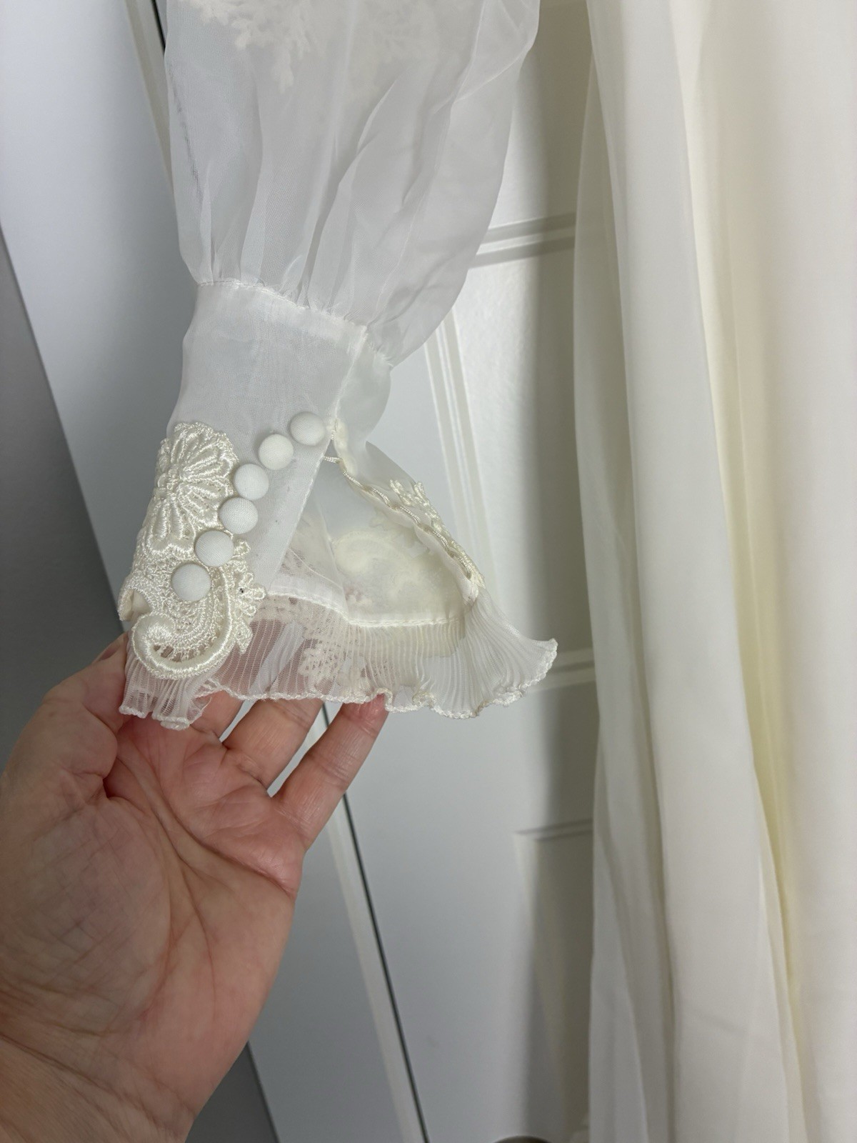 VTG ILGWU Victorian Wedding Dress Gown Sweetheart Neck with Train/Veil 8 Ivory