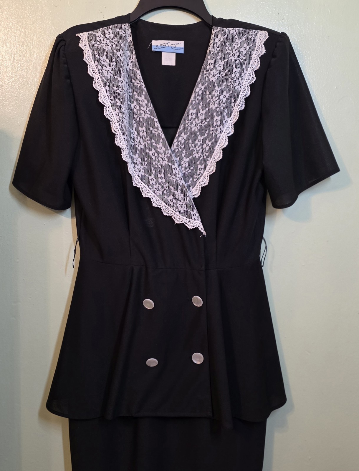 VTG Black Peplum Dress Flaired Waist Sz 10 Lace Secretary Hollywood Glamour