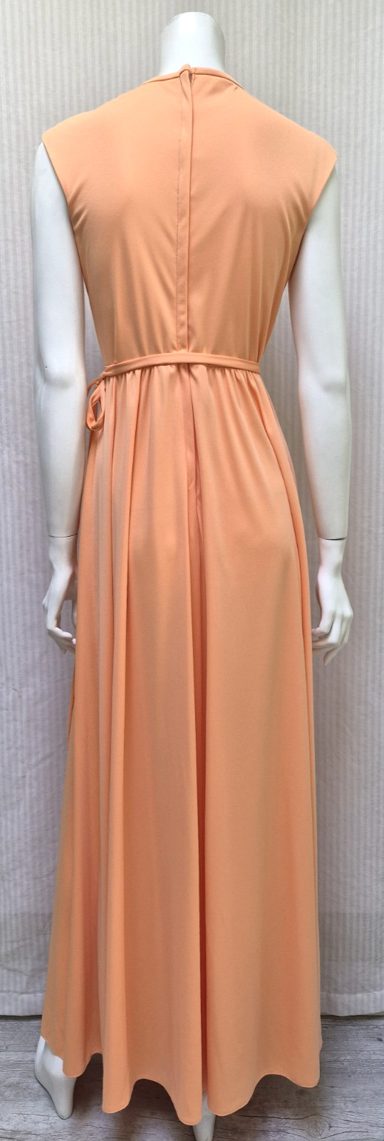 Vintage 1970s HOUSE OF BIANCHI Peach Maxi Dress Disco Jersey – Size S – EUC