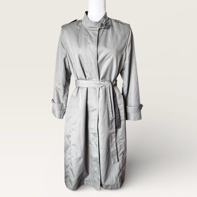 Vintage ILGWU MISTY HARBOR Trench Coat Grey Removable Wool Lining Womens 12P