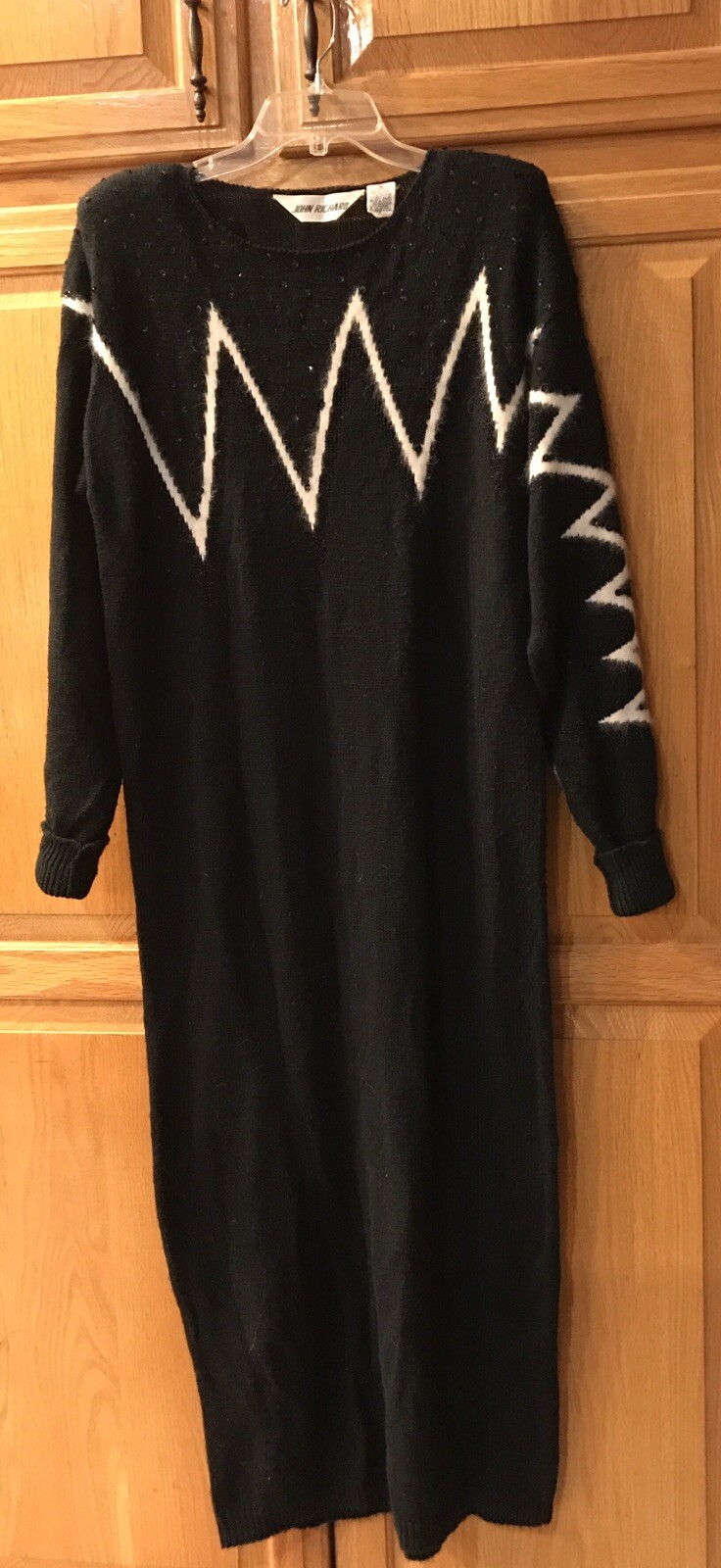 Vtg JOHN RICHARD ANGORA BLEND LONG BLACK EMBELLISHED MAXI SWEATER DRESS SMALL