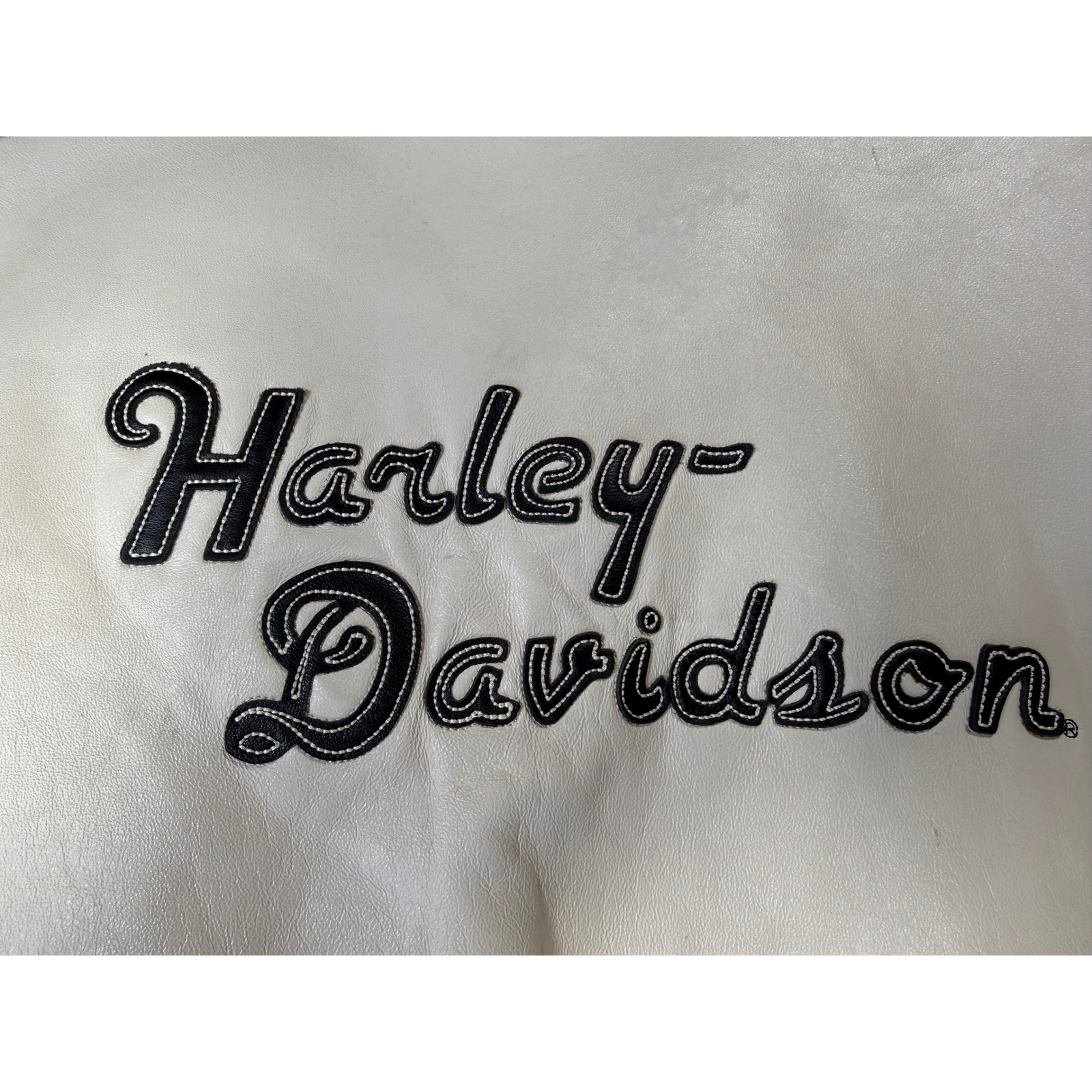 Harley-Davidson Bomber Jacket Womens XL White Leather Vintage Biker Moto Outdoor