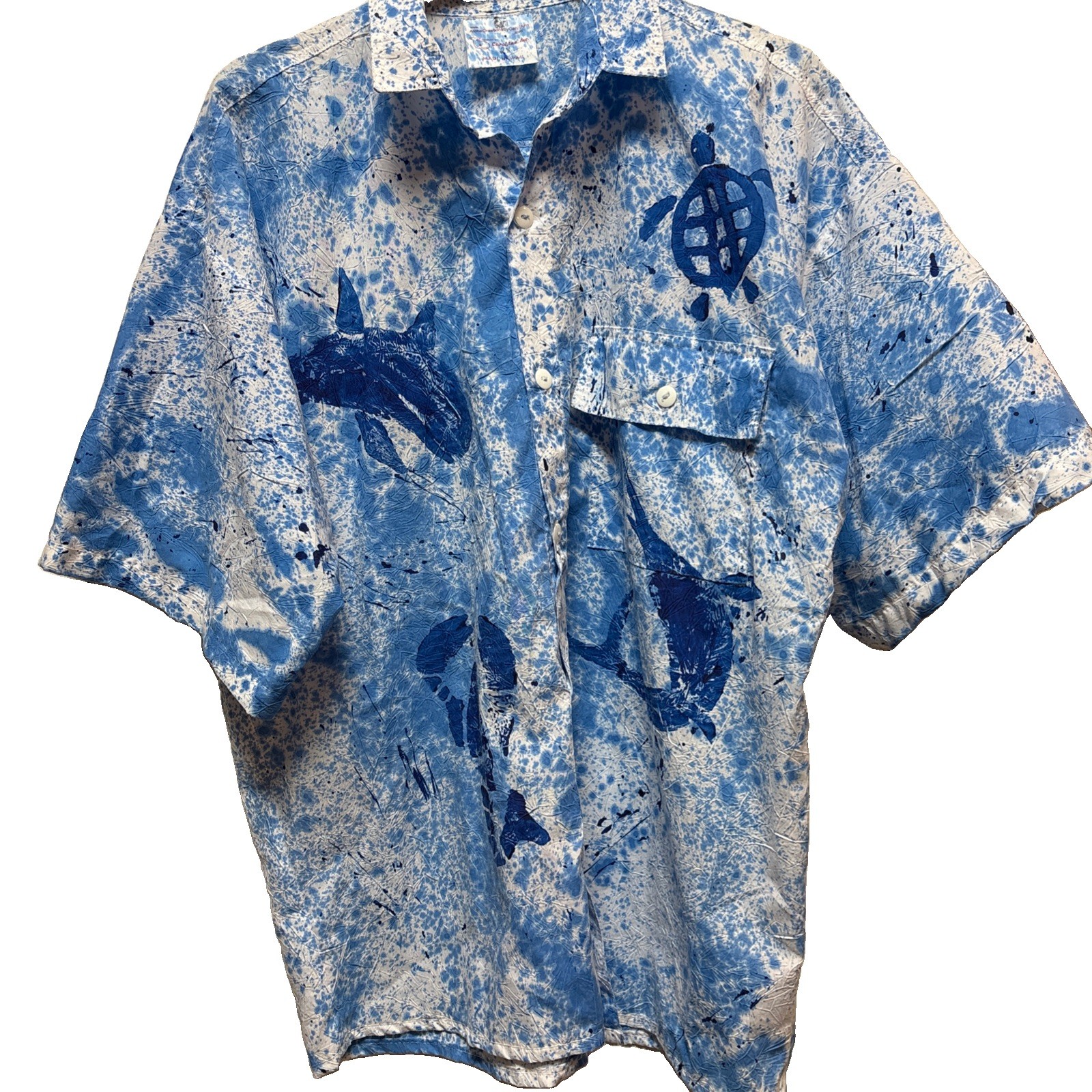 Vtg Creations By Carol Ann Hawaii Paint Splash Cotton Wmns Button Down Top 3X